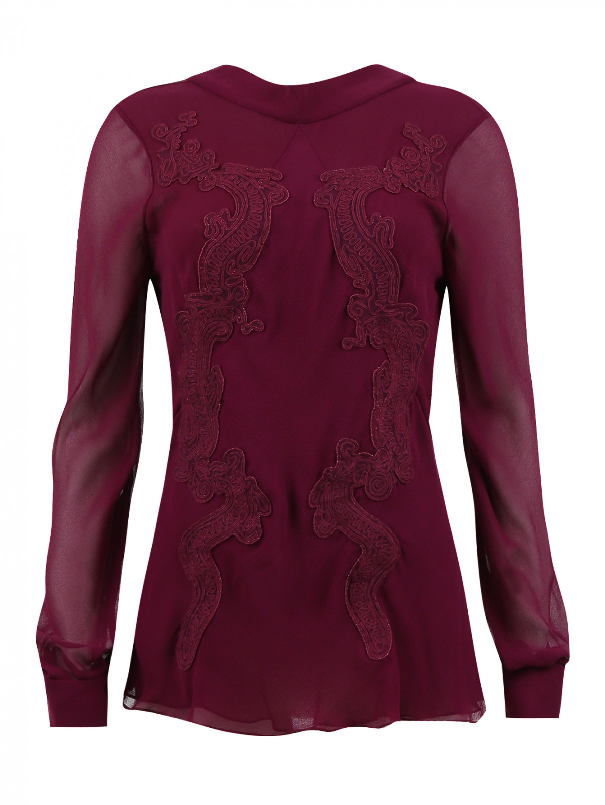 Приталенная блуза из шелка с аппликацией Zac Posen  –  Общий вид  – Цвет:  Фиолетовый
