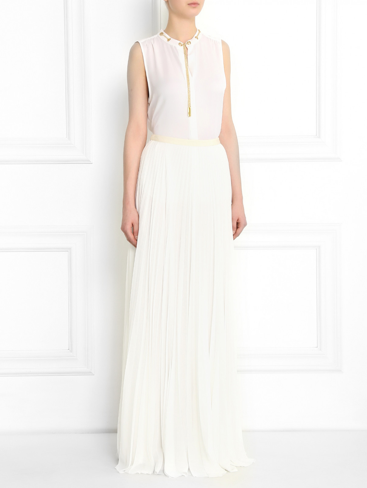 Плиссированная юбка-макси Andrew GN  –  Модель Общий вид  – Цвет:  Белый