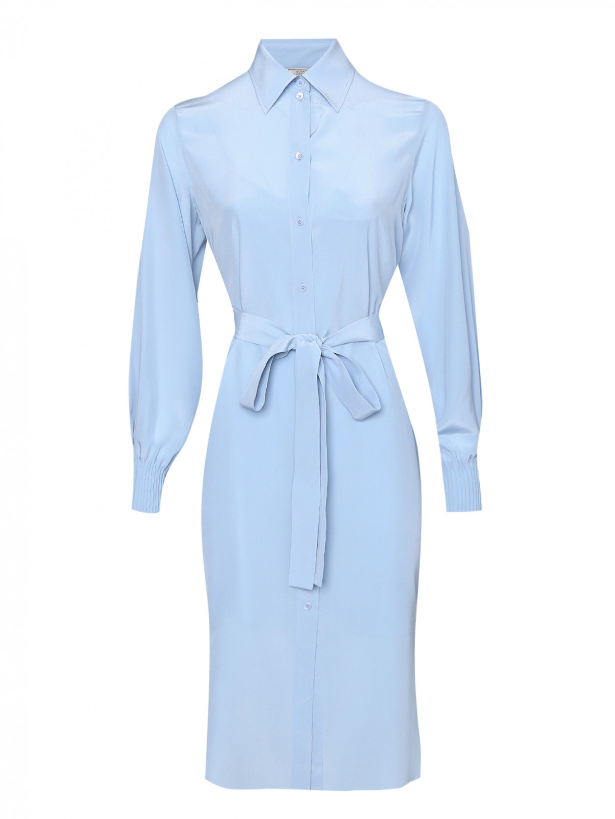 Платье-рубашка из шелка Nina Ricci  –  Общий вид  – Цвет:  Синий