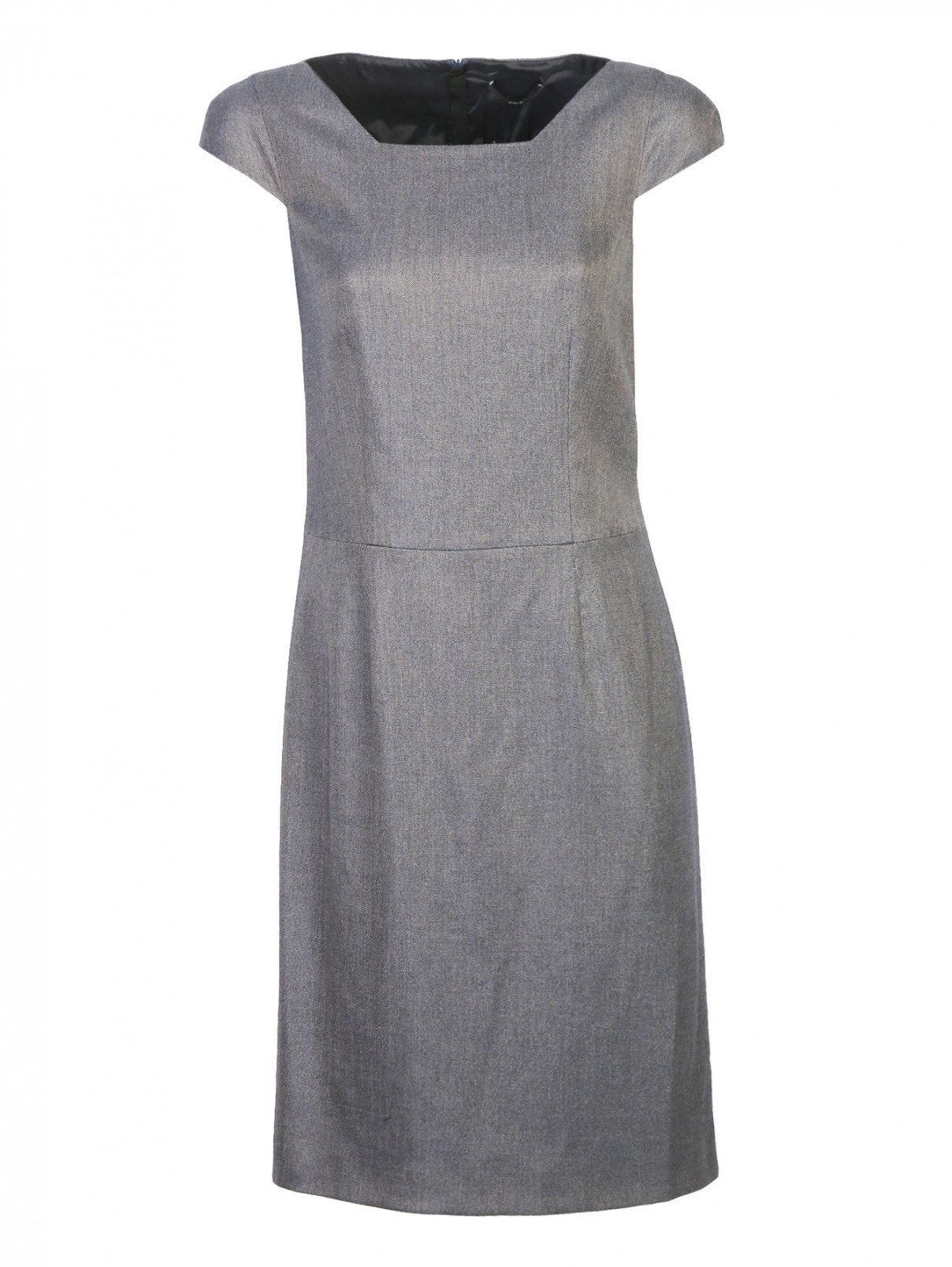 Платье-футляр из смешанной шерсти с короткими рукавами Hugo Boss  –  Общий вид  – Цвет:  Синий