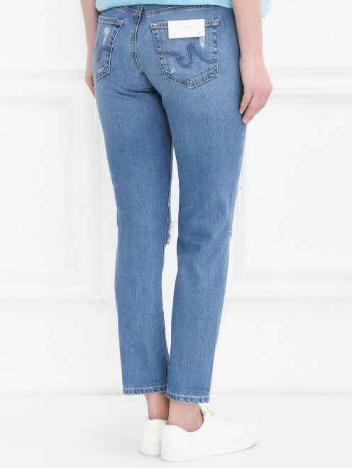 Укороченные джинсы прямого кроя с потертостями - Модель Верх-Низ1