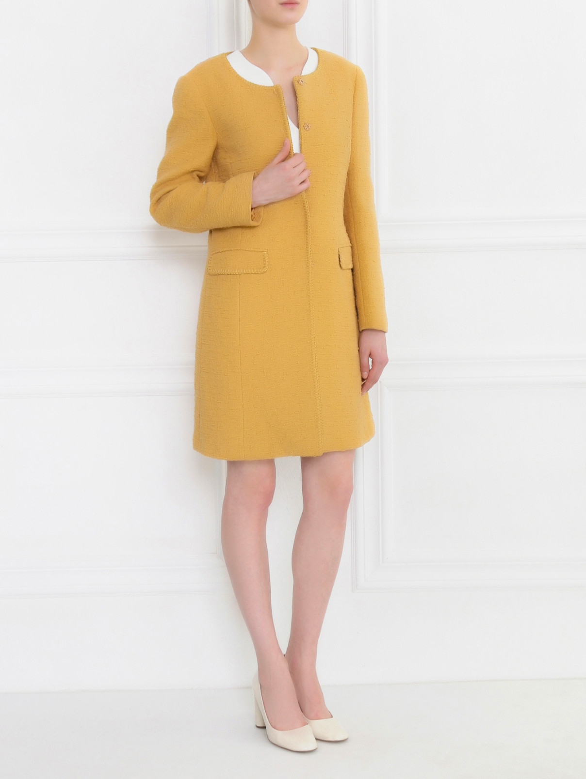 Однобортное пальто из хлопка Alberta Ferretti  –  Модель Общий вид  – Цвет:  Оранжевый