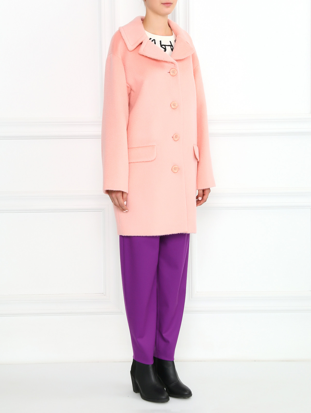 Однобортное пальто из шерсти и мохера Moschino Boutique  –  Модель Общий вид  – Цвет:  Розовый
