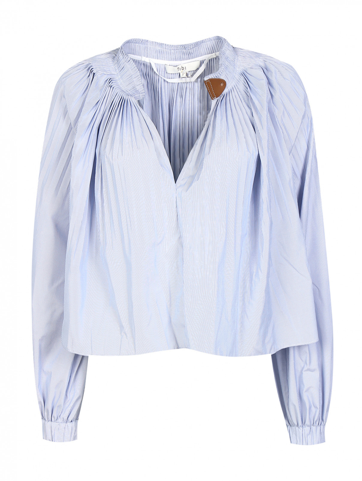 Блуза укороченная свободного кроя плиссированная TIBI  –  Общий вид  – Цвет:  Синий