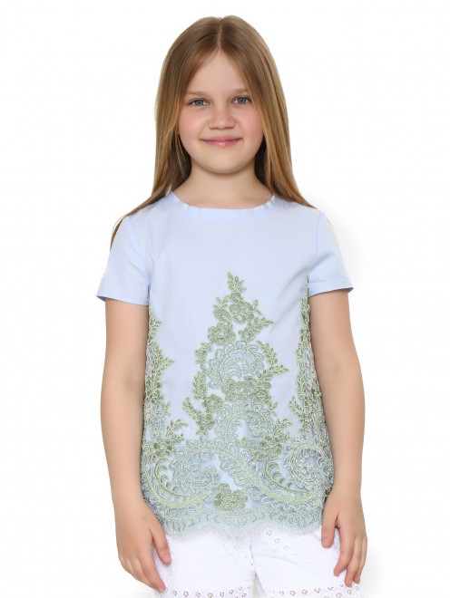 Блуза из хлопка с вышивкой Ermanno Scervino Junior - Модель Верх-Низ