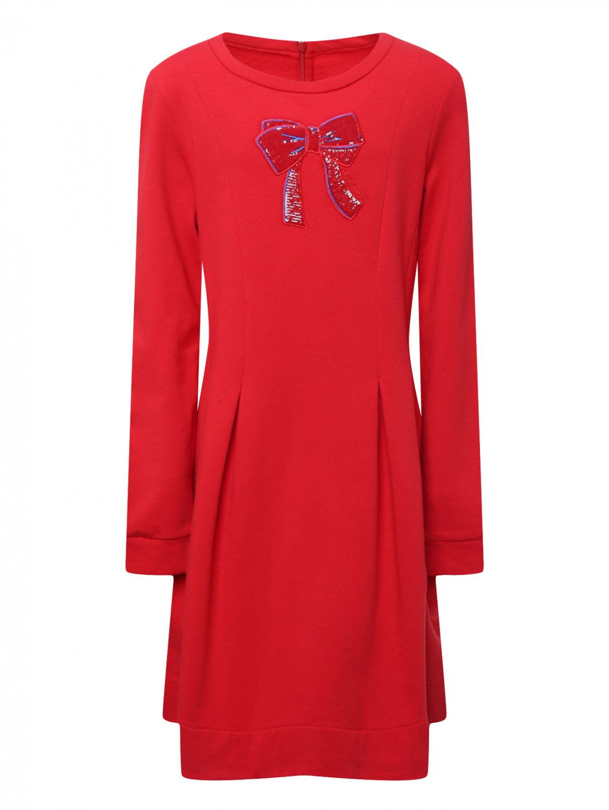 Платье трикотажное с аппликацией Simonetta  –  Общий вид  – Цвет:  Красный