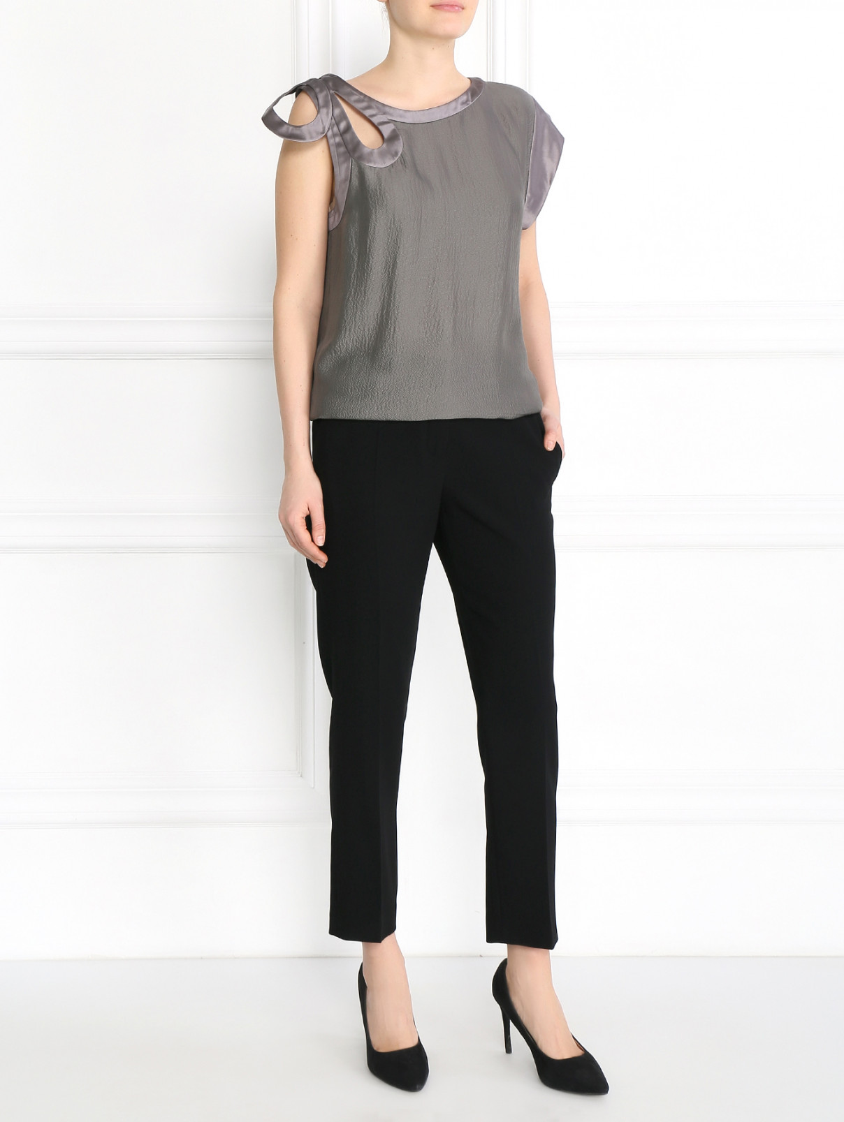 Блуза из шелка с контрастной отделкой Barbara Bui  –  Модель Общий вид  – Цвет:  Серый