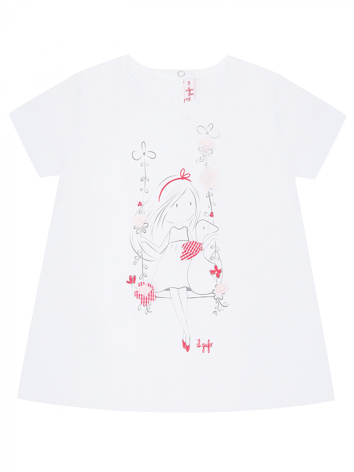 Хлопковая футболка с принтом и аппликацией Il Gufo  –  Общий вид  – Цвет:  Белый