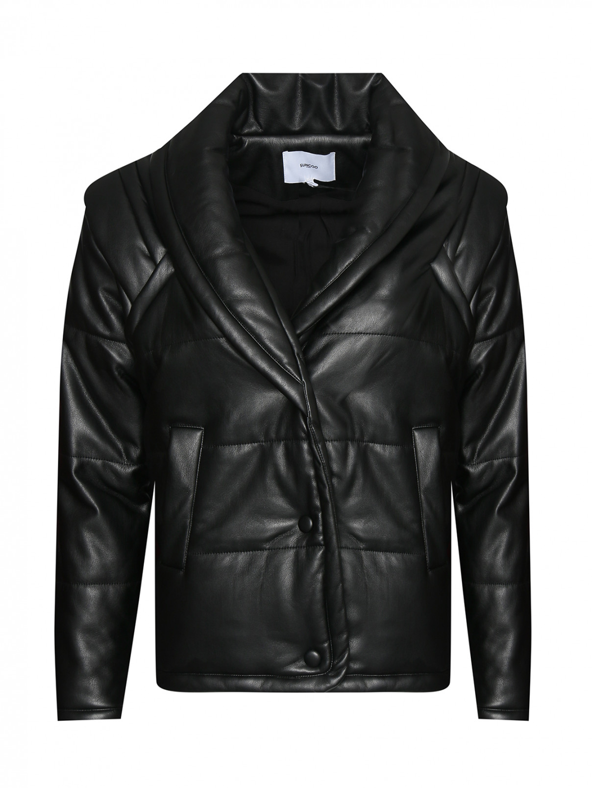 Стеганая куртка из эко-кожи Suncoo  –  Общий вид  – Цвет:  Черный