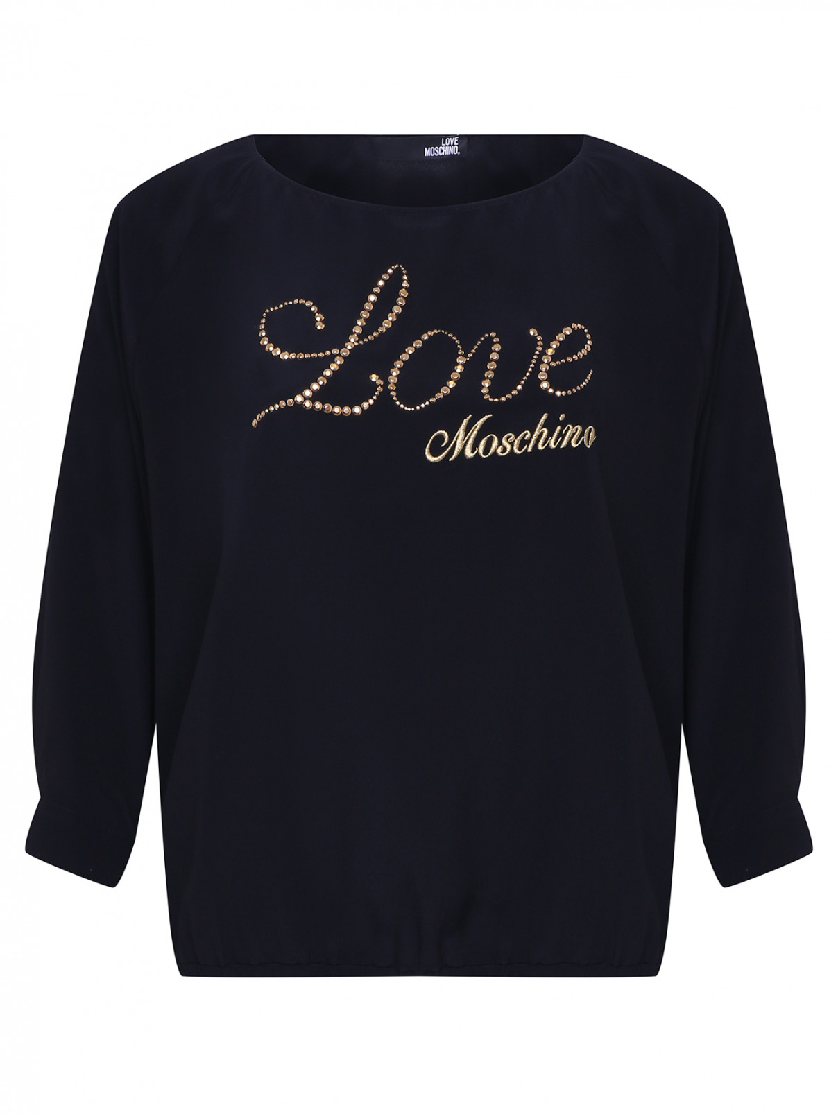 Блуза со стразами и вышивкой Love Moschino  –  Общий вид  – Цвет:  Черный