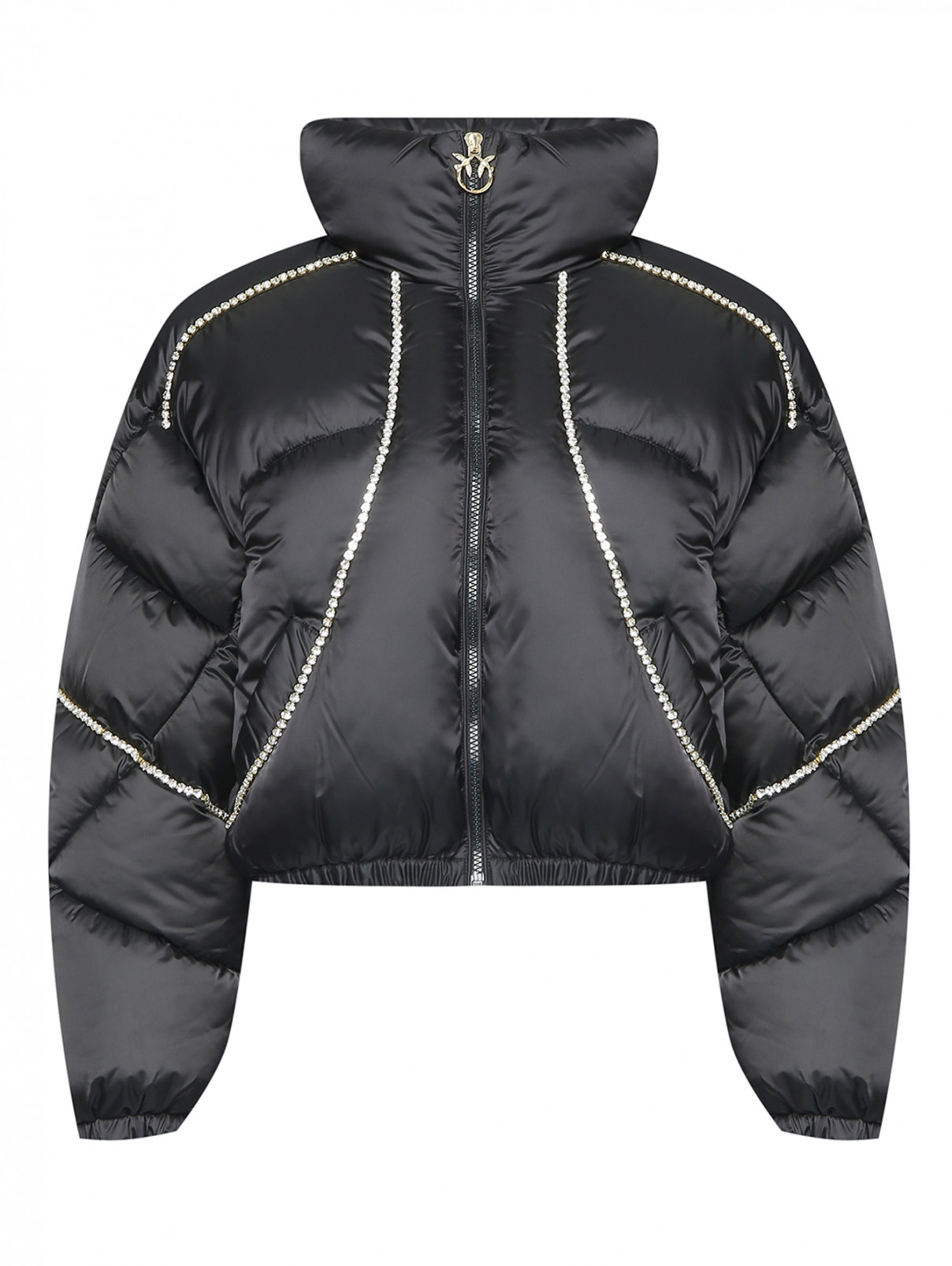 Куртка на молнии декорированная кристаллами PINKO  –  Общий вид  – Цвет:  Черный
