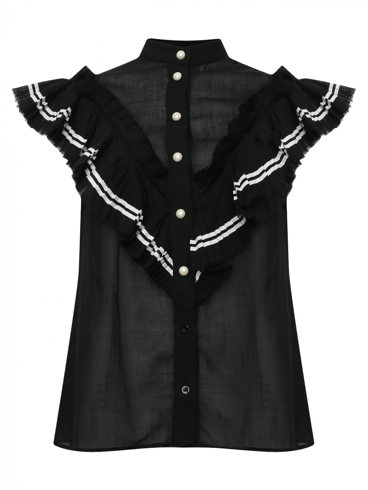 Блуза из хлопка с декоративной отделкой Philosophy di Lorenzo Serafini  –  Общий вид  – Цвет:  Черный