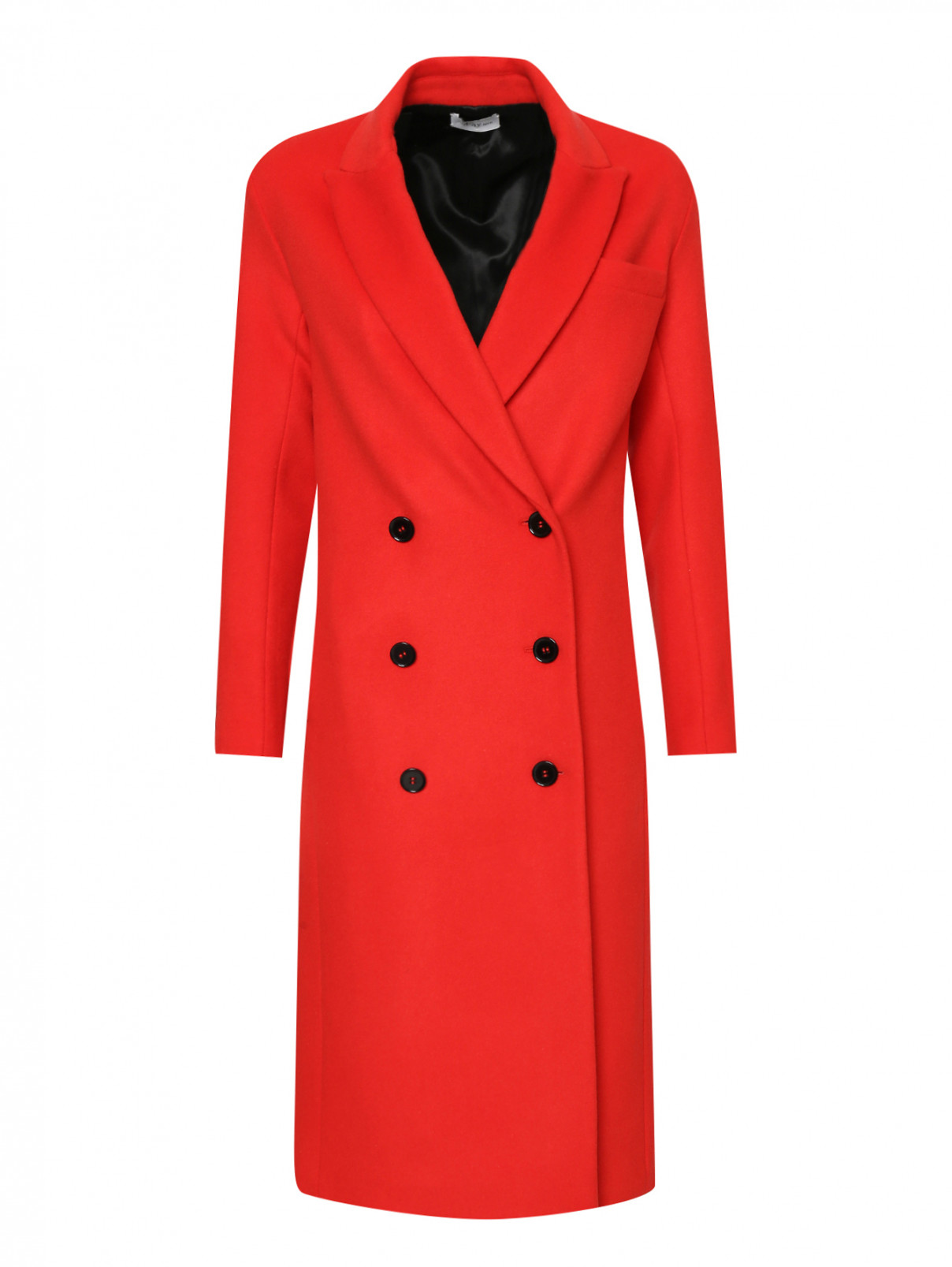 Пальто двубортное из шерсти Ли-Лу  –  Общий вид  – Цвет:  Красный