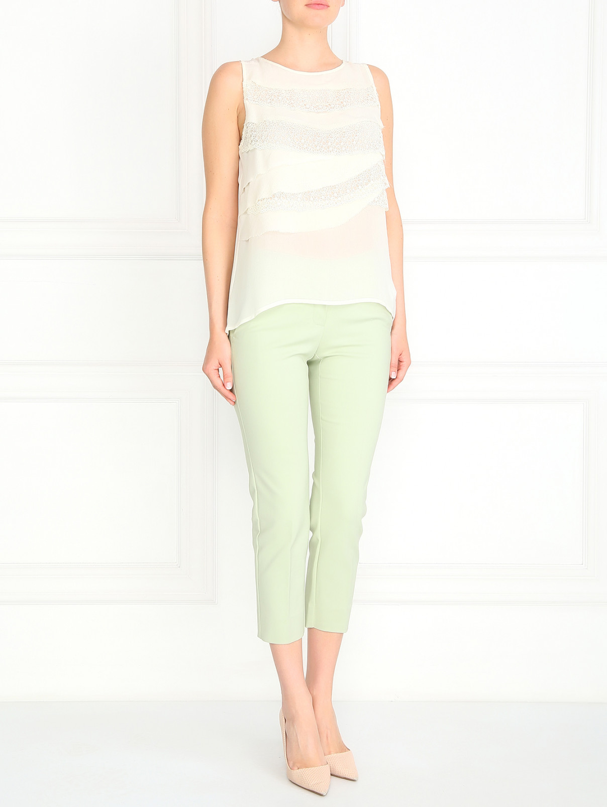 Прямые брюки со стрелками из хлопка Max&Co  –  Модель Общий вид  – Цвет:  Зеленый