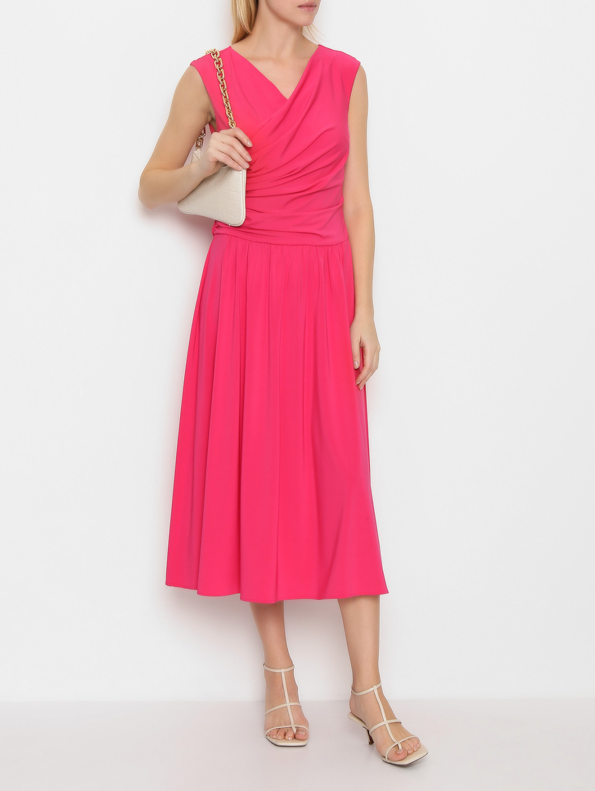 Платье-миди из вискозы со сборками Max Mara  –  МодельОбщийВид  – Цвет:  Розовый