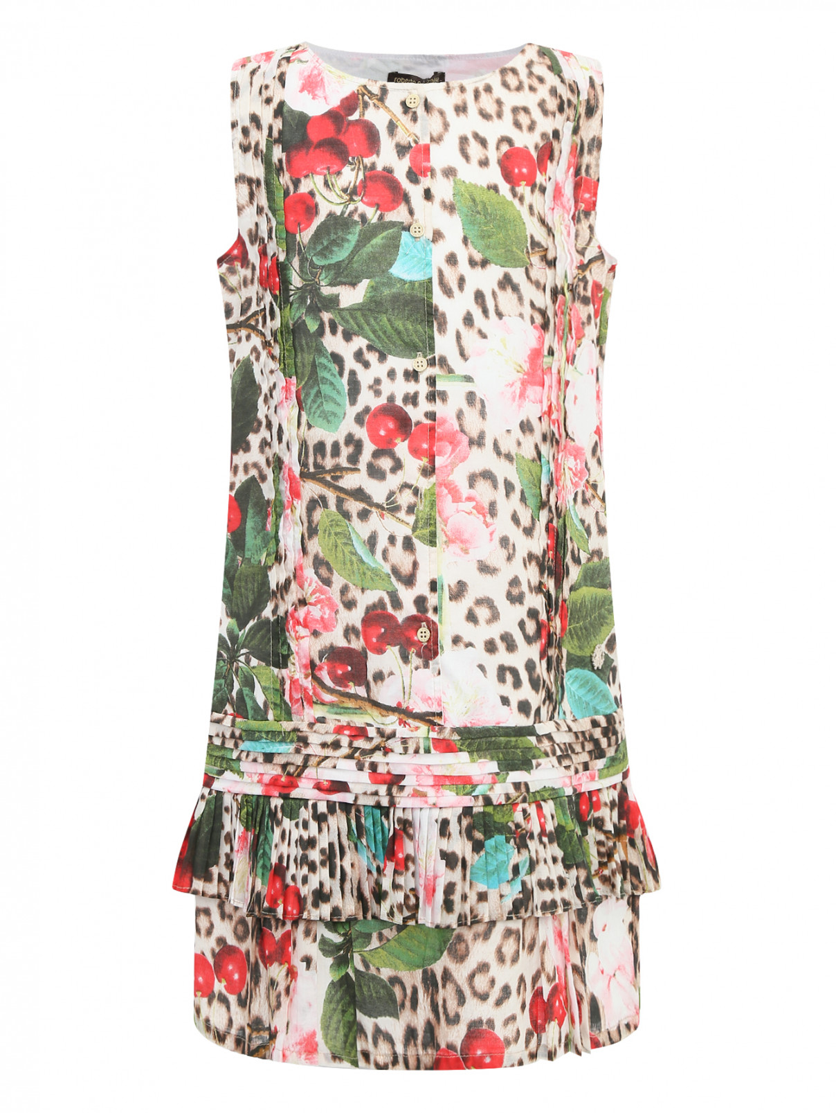 Платье с заниженной талией из хлопка с узором Roberto Cavalli  –  Общий вид  – Цвет:  Узор