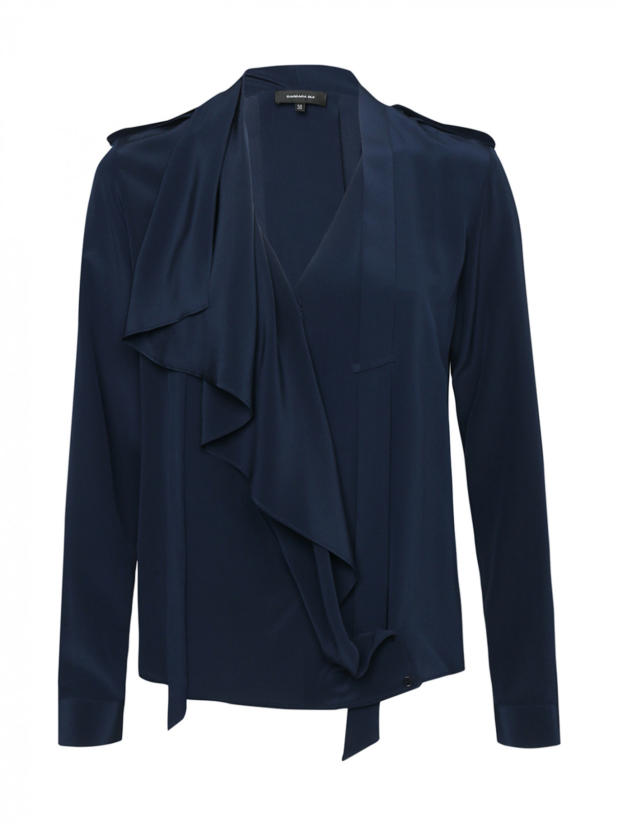 Блуза шелковая с воланом Barbara Bui  –  Общий вид  – Цвет:  Синий
