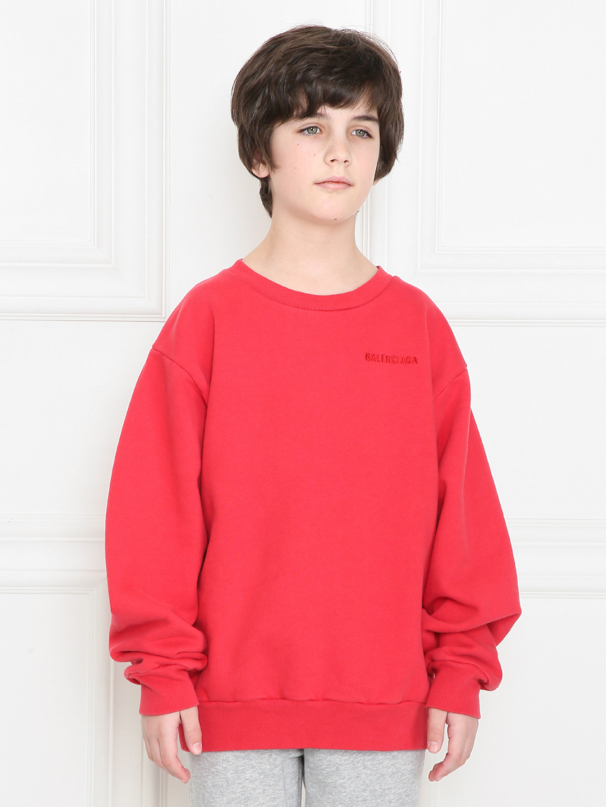 Свитшот из хлопка с вышивкой Balenciaga  –  МодельВерхНиз  – Цвет:  Красный