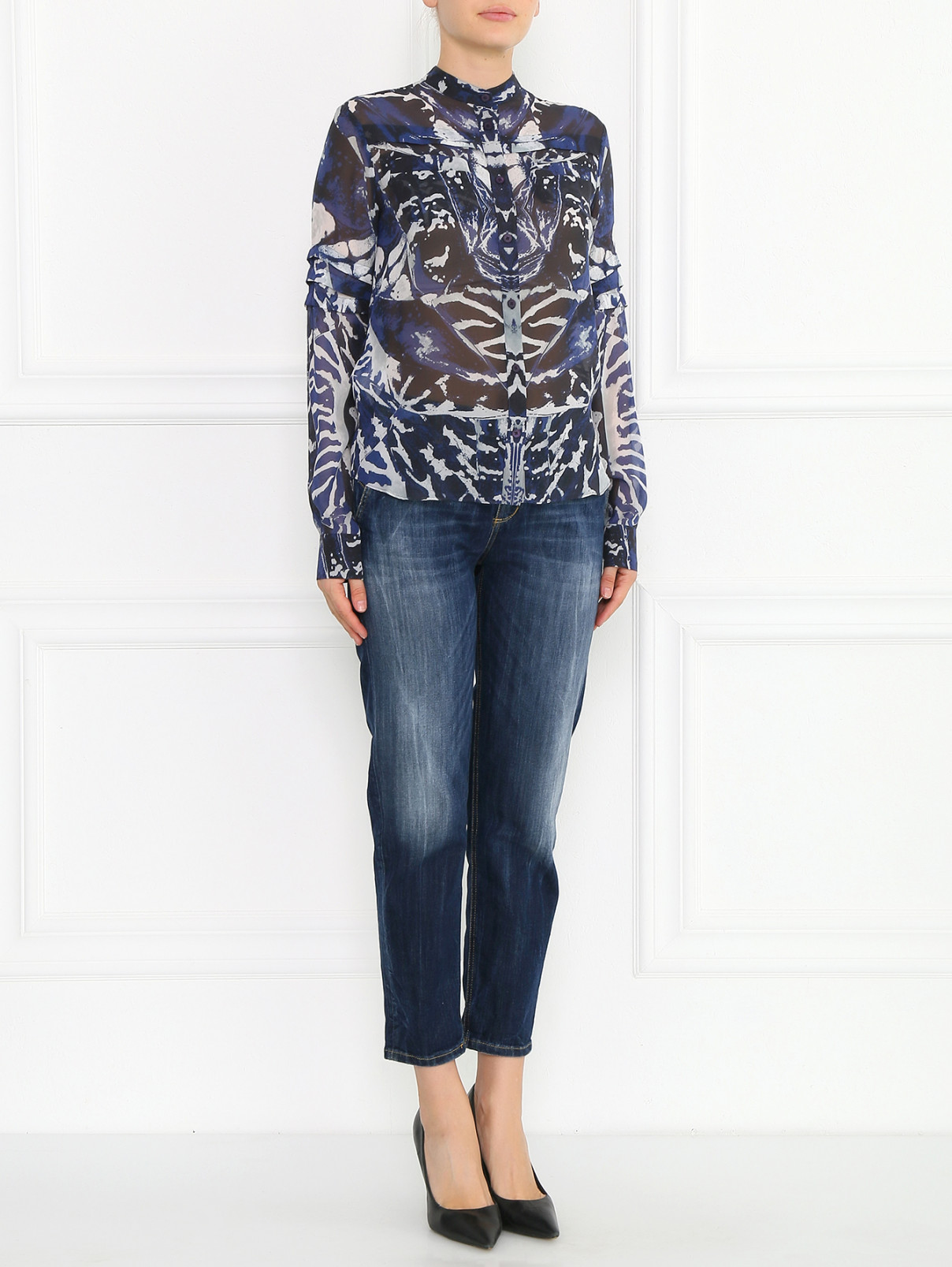 Блуза из шелка с узором Alexander McQueen  –  Модель Общий вид  – Цвет:  Узор