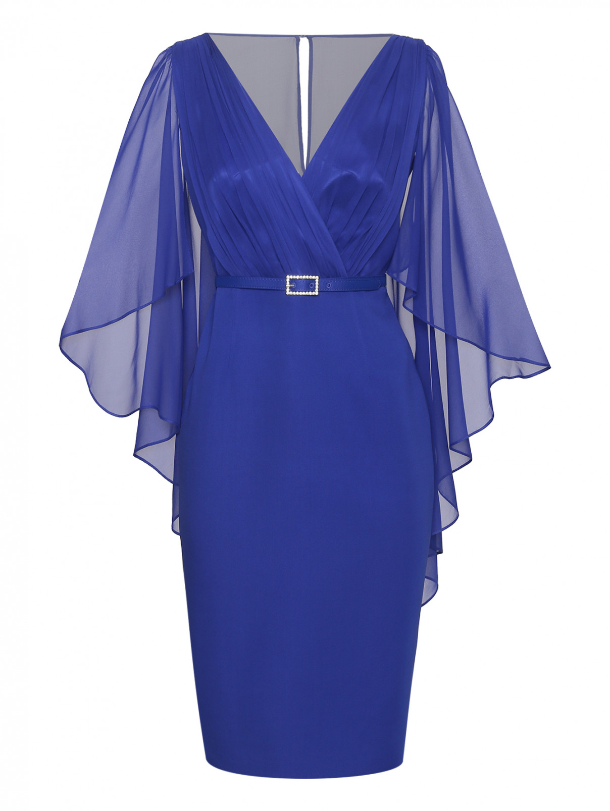 Платье из шелка с поясом Luisa Spagnoli  –  Общий вид  – Цвет:  Синий