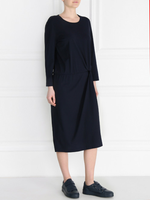 Трикотажное платье-миди из хлопка с длинным рукавом Jil Sander - Модель Общий вид