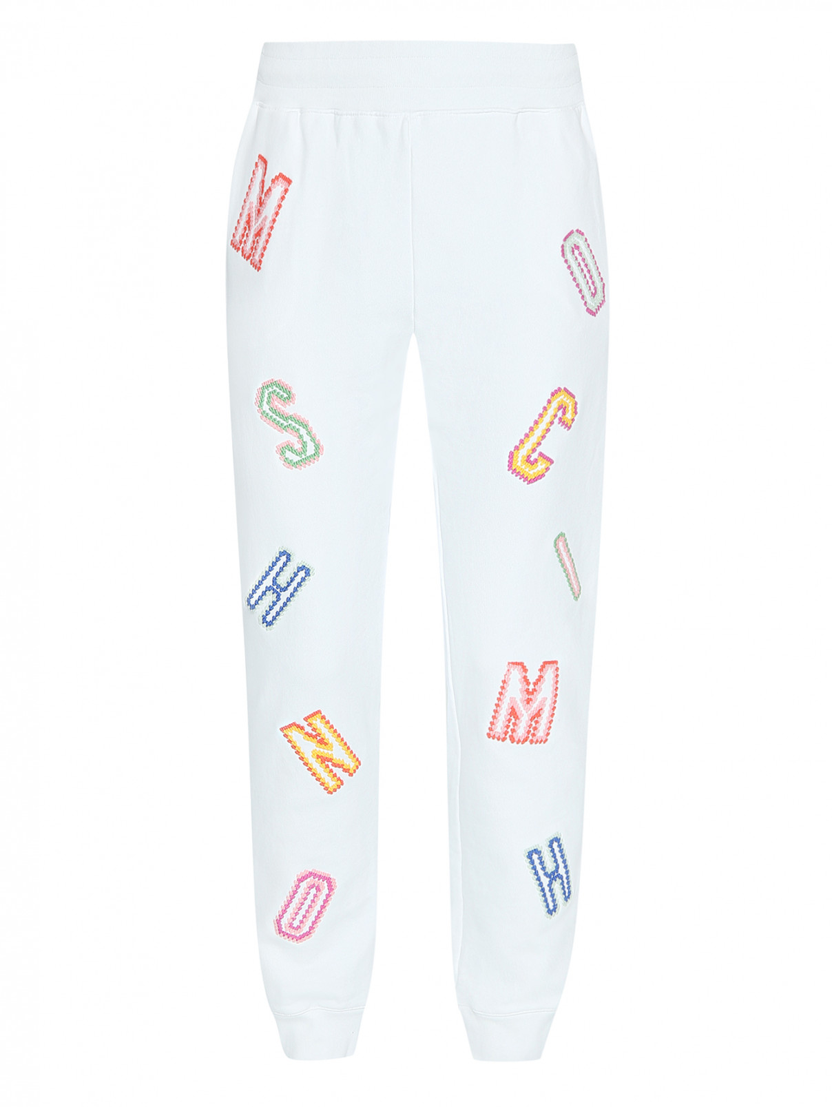 Трикотажные брюки с вышивкой Moschino  –  Общий вид  – Цвет:  Белый