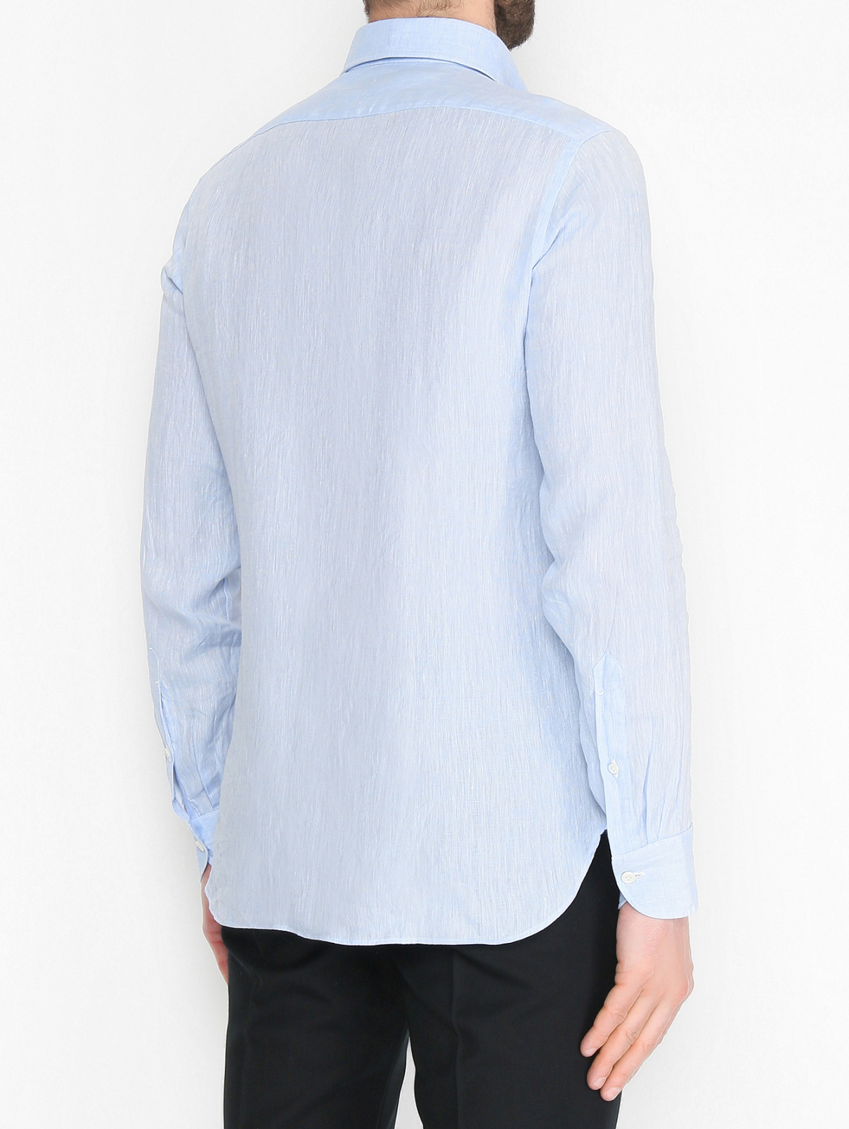 Рубашка изо льна на пуговицах Giampaolo  –  МодельВерхНиз1  – Цвет:  Синий