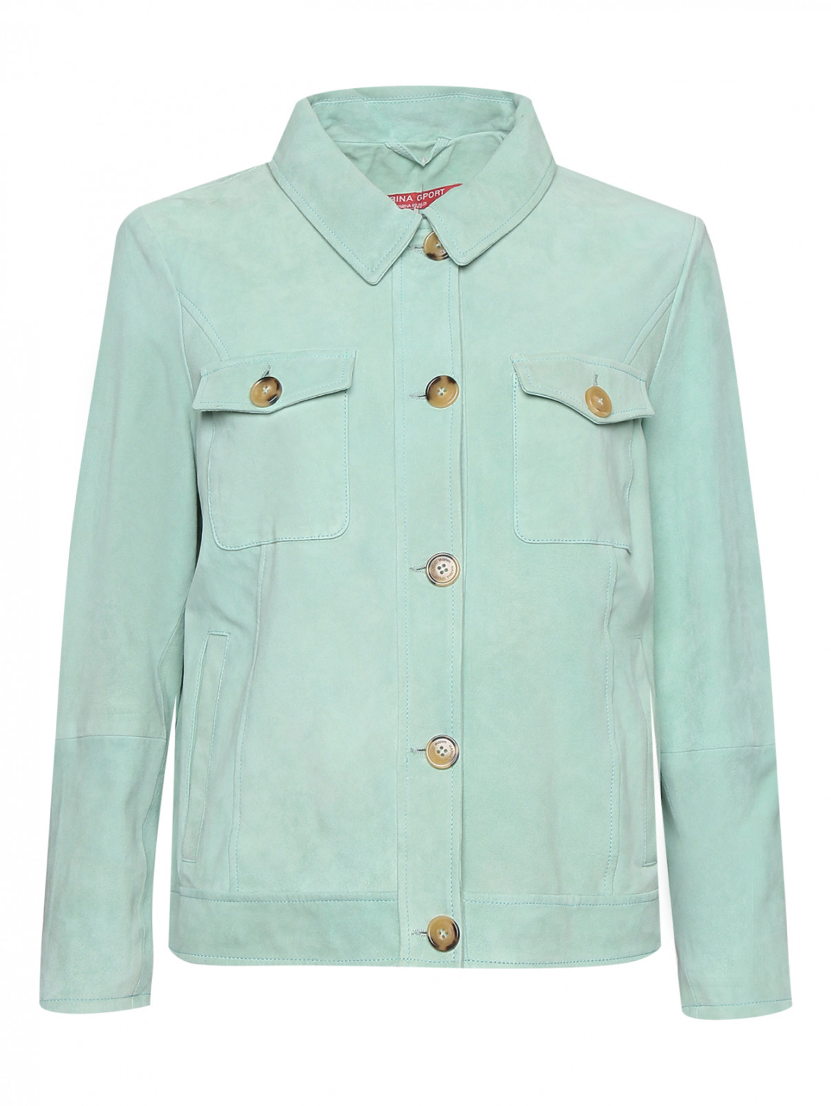 Куртка из замши на пуговицах Marina Rinaldi  –  Общий вид  – Цвет:  Зеленый