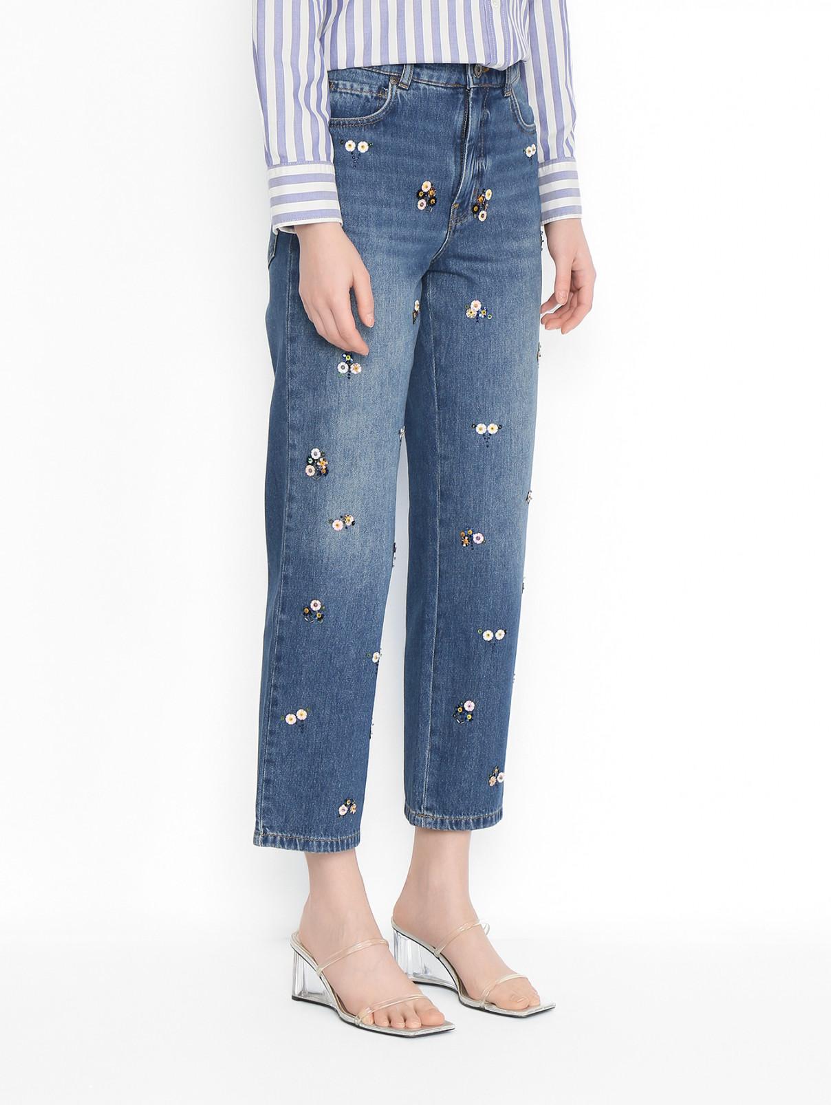 Джинсы из хлопка с декором Weekend Max Mara  –  МодельВерхНиз  – Цвет:  Синий