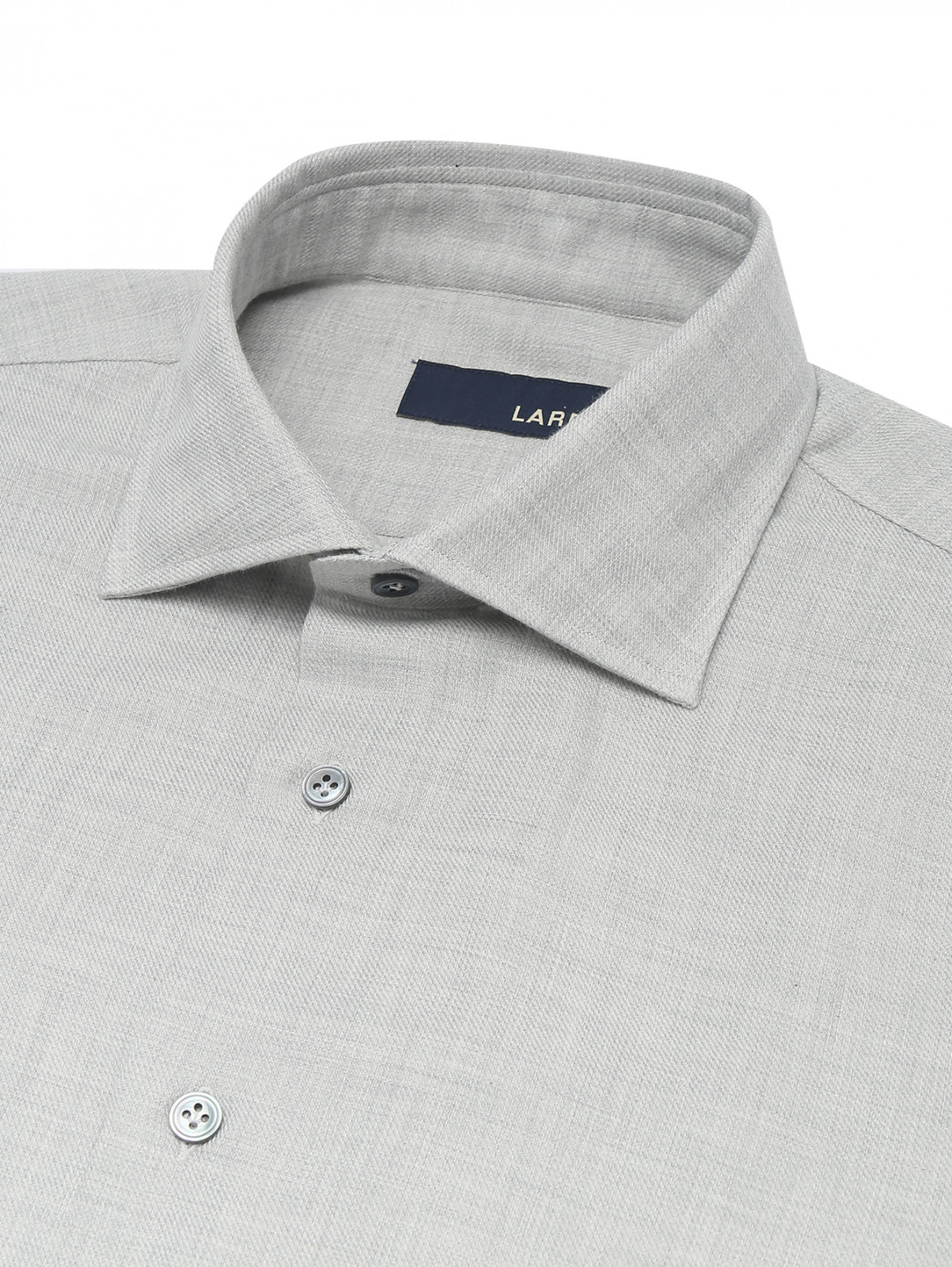 Однотонная рубашка из хлопка и кашемира LARDINI  –  Деталь1  – Цвет:  Серый