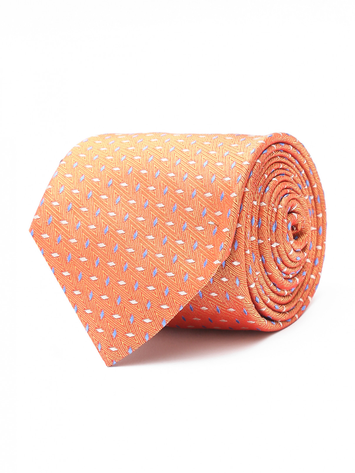 Галстук из шелка с узором Eton  –  Общий вид  – Цвет:  Оранжевый