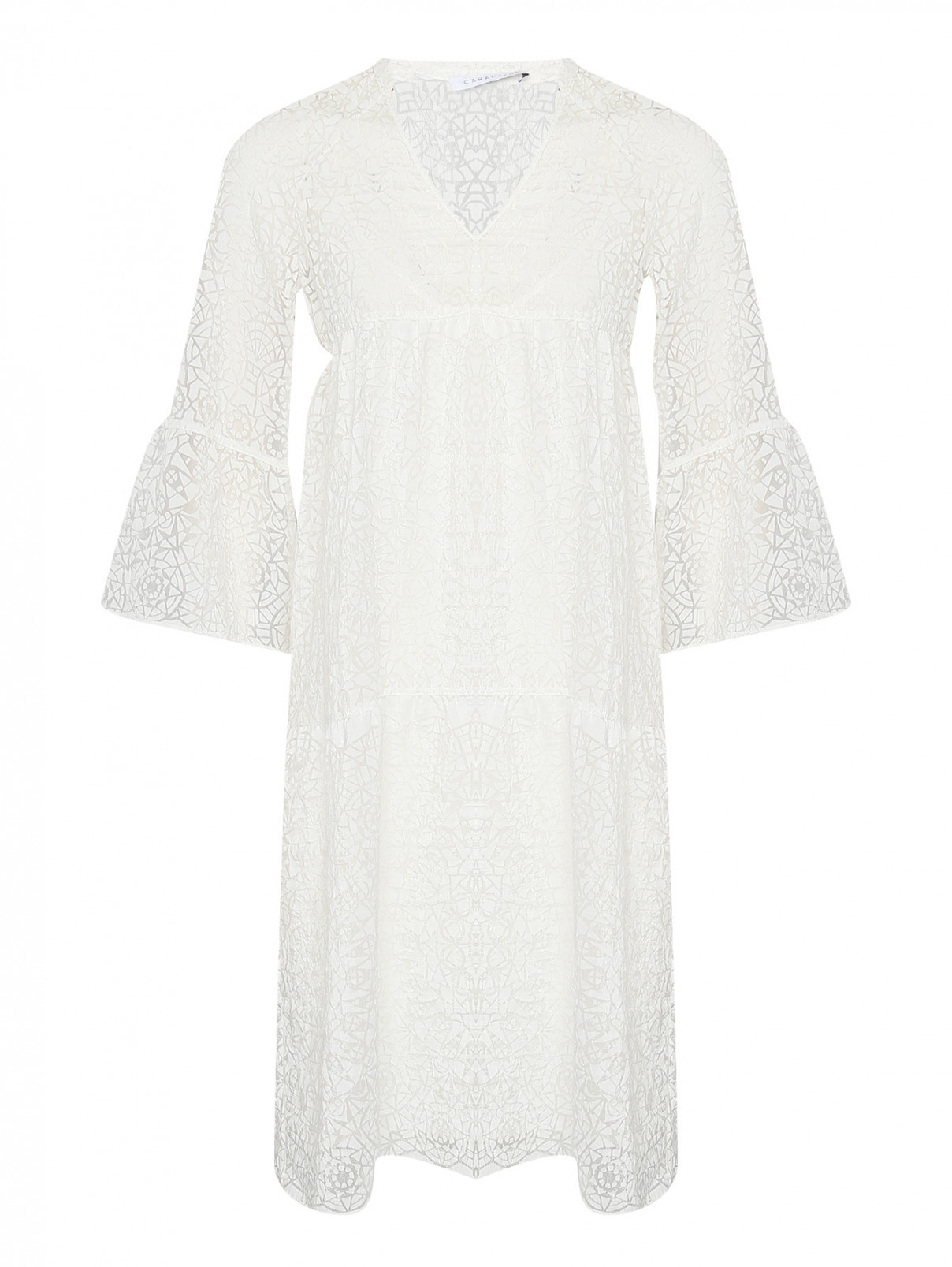 Платье свободного кроя с узором Caractere  –  Общий вид  – Цвет:  Белый