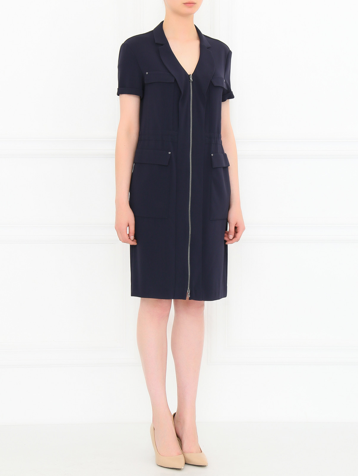 Платье на молнии с боковыми карманами Hugo Boss  –  Модель Общий вид  – Цвет:  Синий