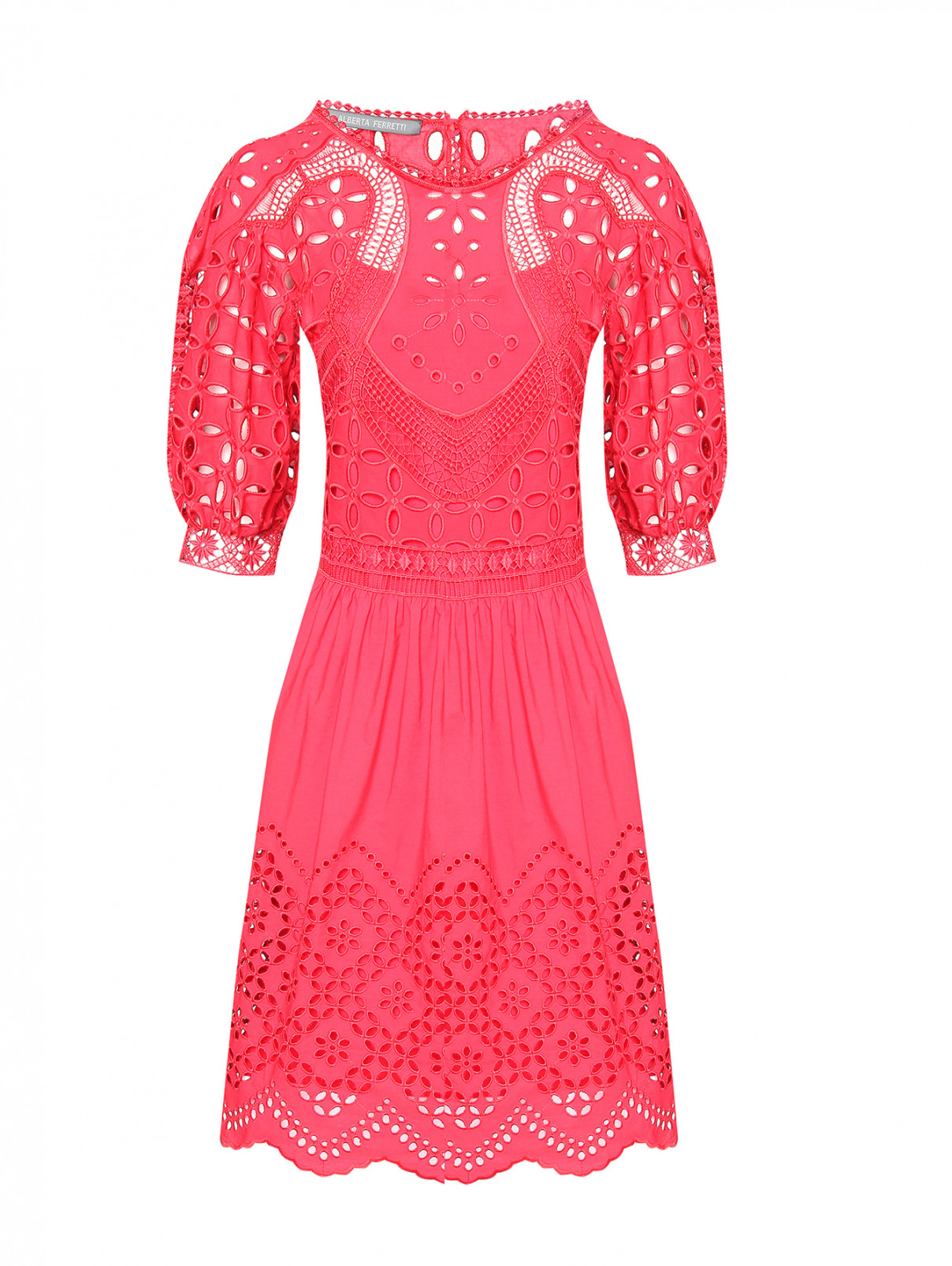 Платье-мини из смешанного хлопка с вышивкой Alberta Ferretti  –  Общий вид  – Цвет:  Красный