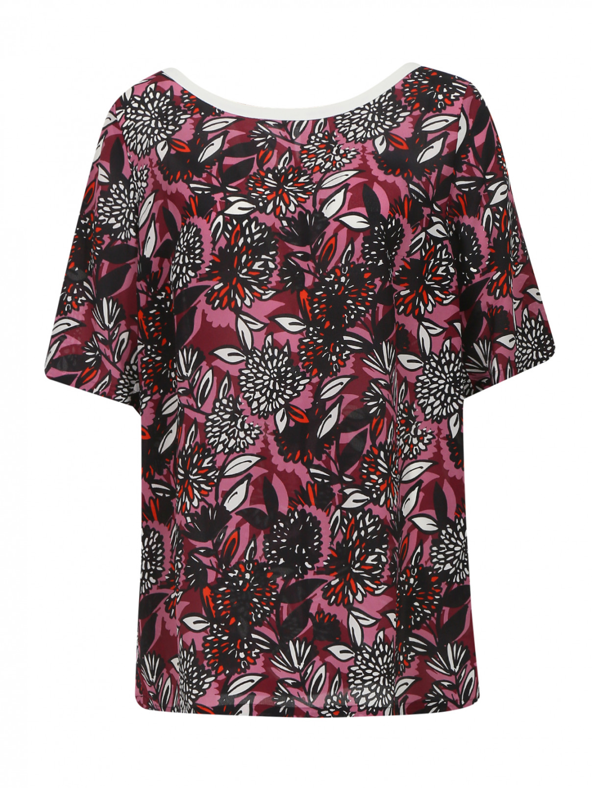 Блузка из шелка с веточным узором Marina Rinaldi  –  Общий вид  – Цвет:  Фиолетовый