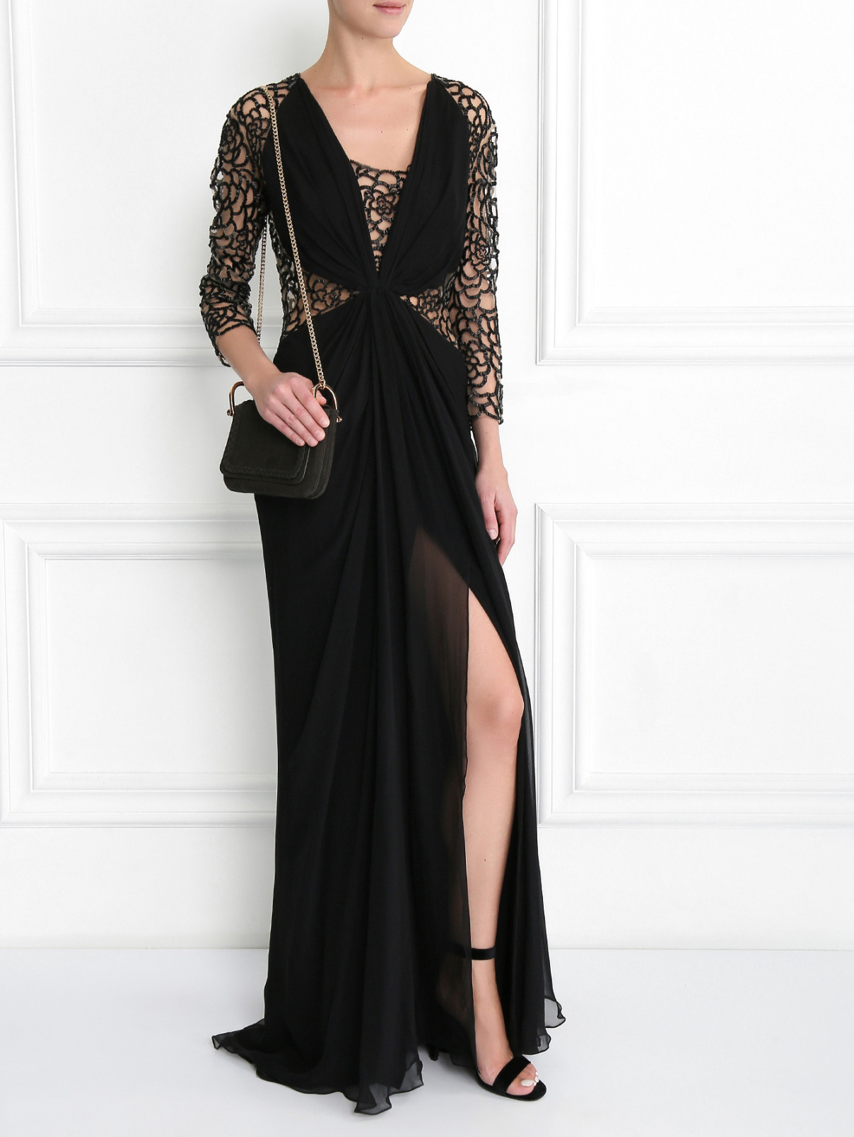 Платье-макси из шелка декорированное бисером Zuhair Murad  –  Модель Общий вид  – Цвет:  Черный
