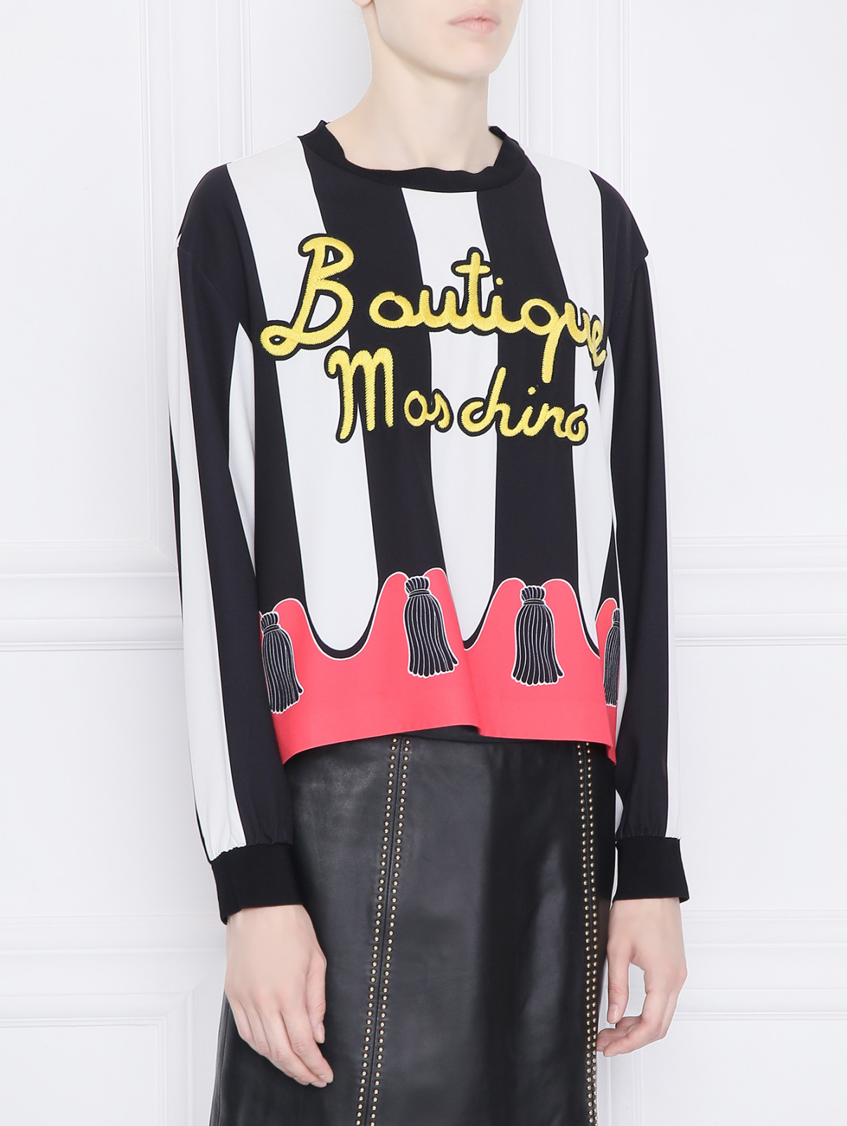 Блуза свободного кроя с узором и вышивкой BOUTIQUE MOSCHINO  –  МодельВерхНиз  – Цвет:  Мультиколор