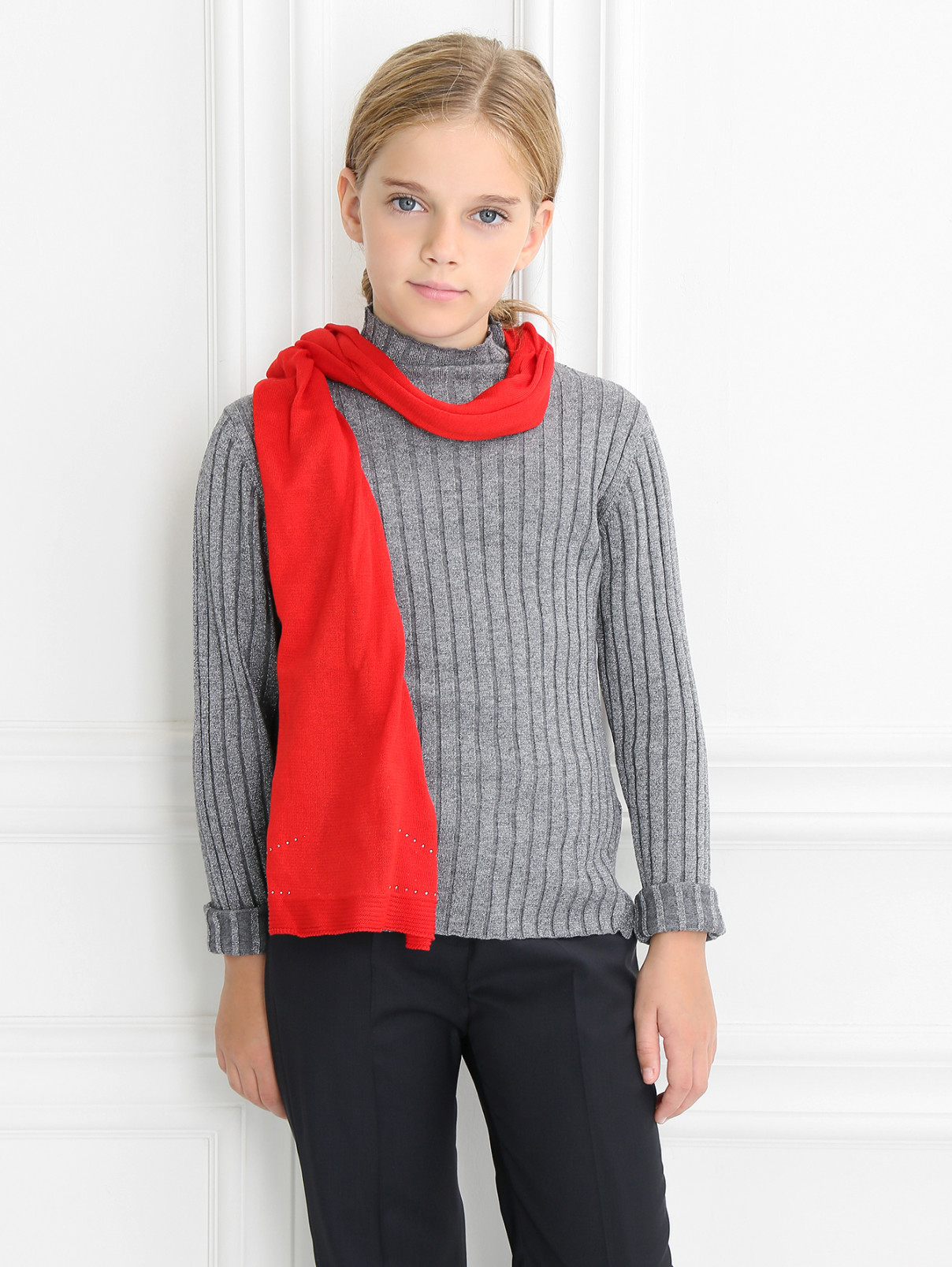 Легкий шарф из хлопка с декором IL Trenino  –  Модель Верх-Низ  – Цвет:  Красный