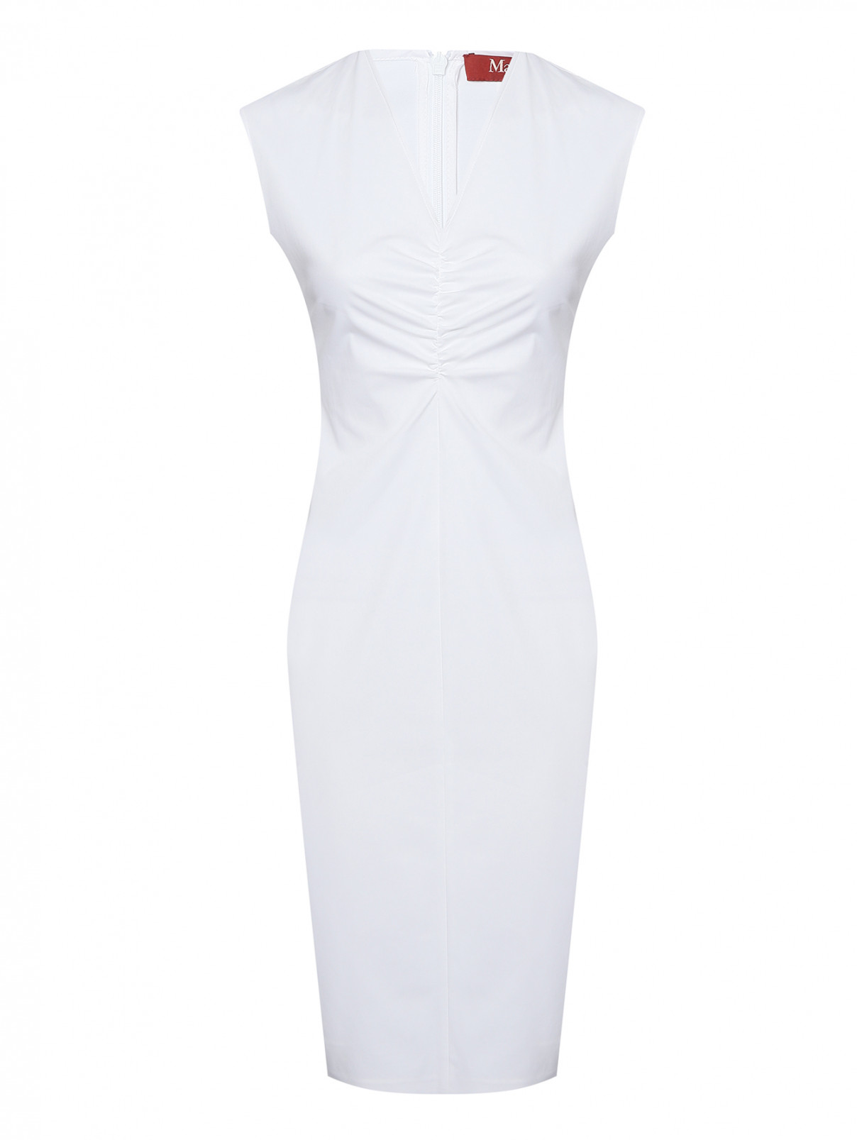 Платье-футляр из хлопка со сборкой Max Mara  –  Общий вид  – Цвет:  Белый