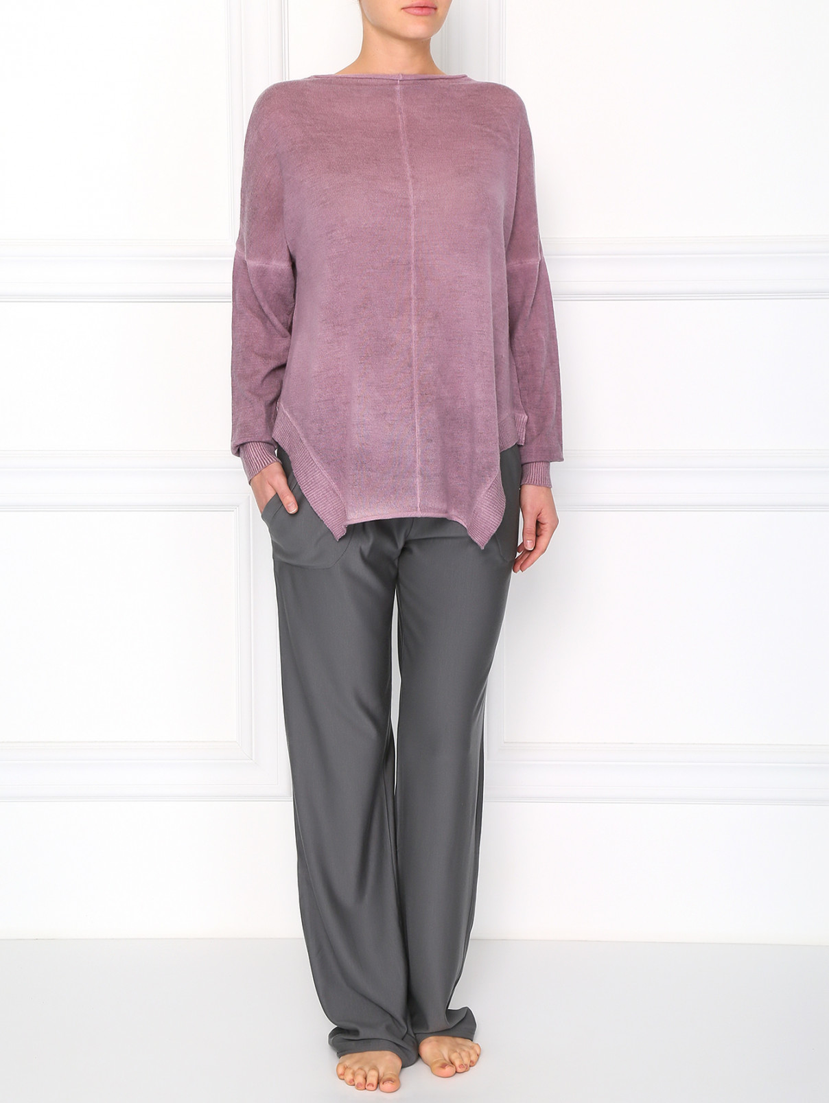 Пуловер из шерсти свободного фасона Pierre Mantoux  –  Модель Общий вид  – Цвет:  Розовый