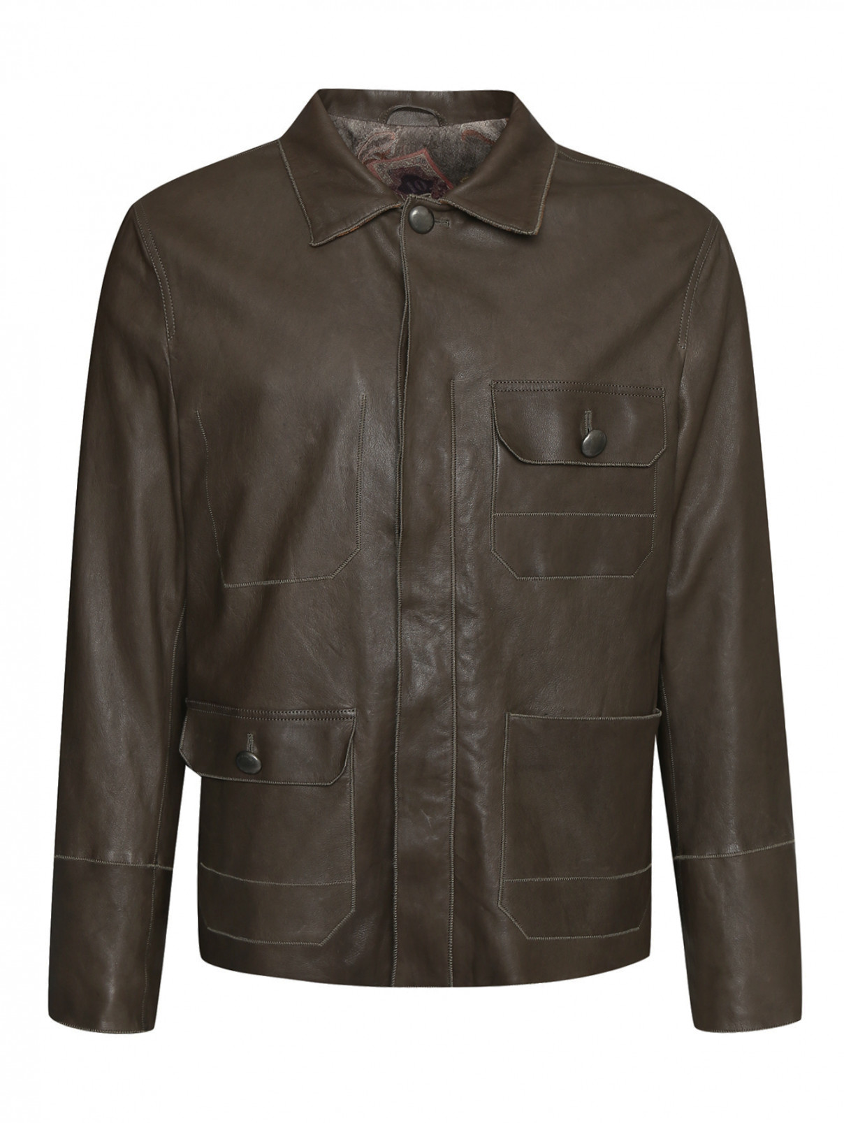 Куртка из кожи на пуговицах Etro  –  Общий вид  – Цвет:  Коричневый