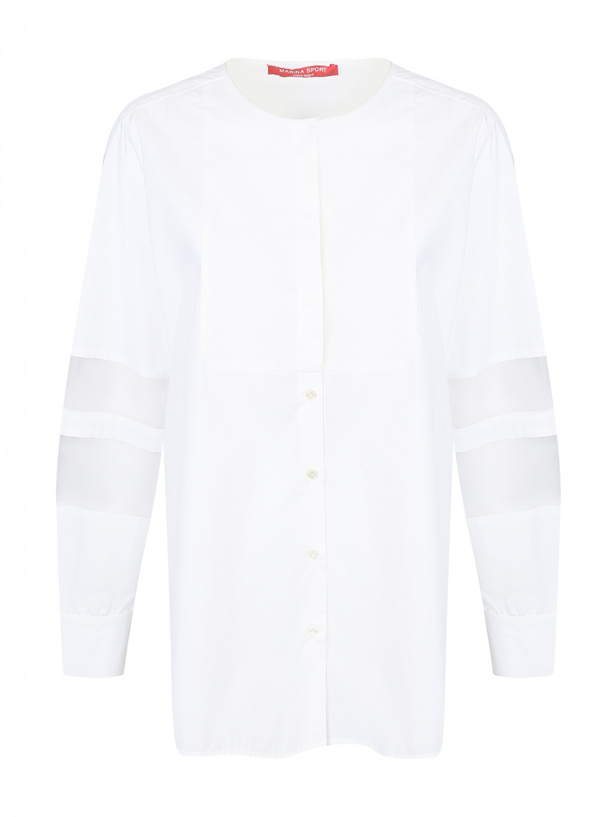 Блуза из хлопка с прозрачными вставками на рукавах Marina Rinaldi  –  Общий вид  – Цвет:  Белый