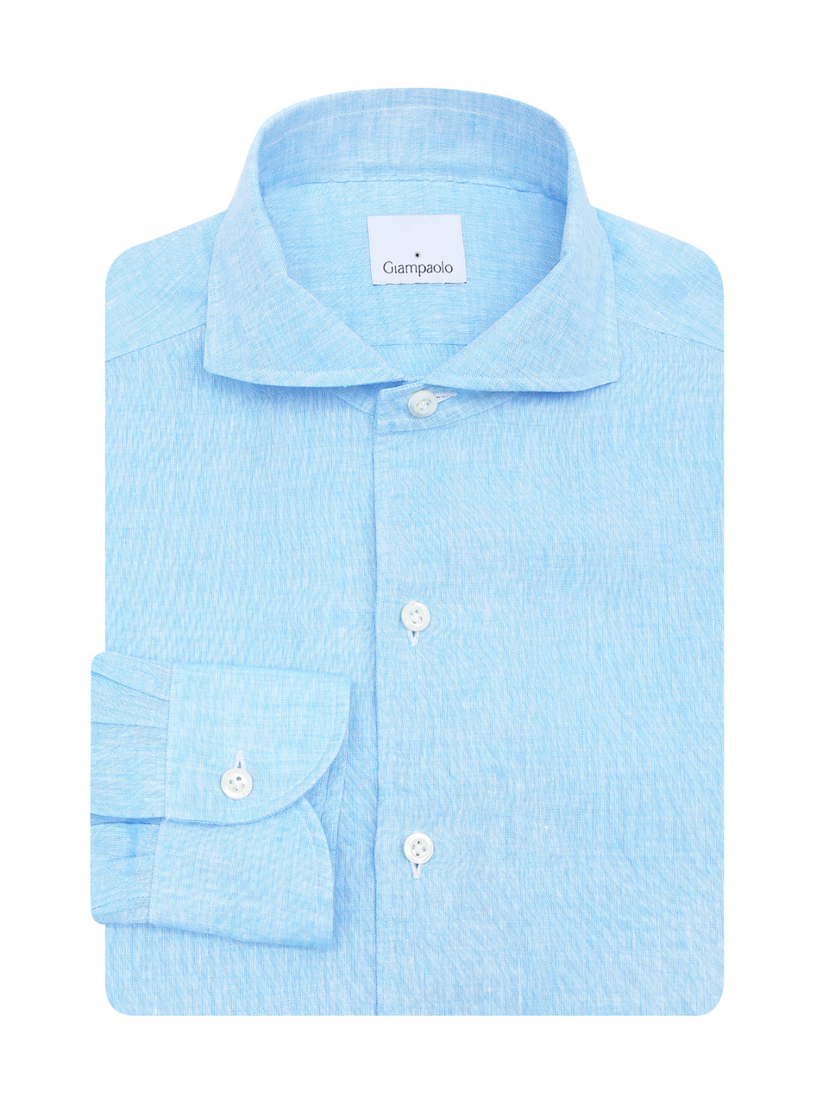 Рубашка изо льна на пуговицах Giampaolo  –  Общий вид  – Цвет:  Синий