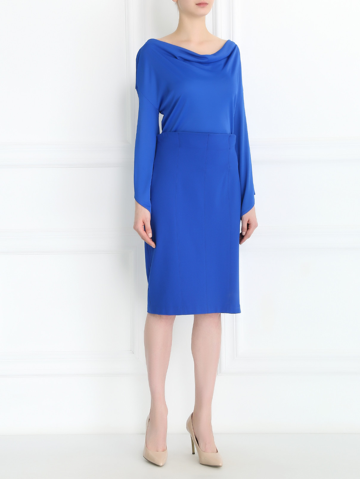 Платье с драпировкой Versace Collection  –  Модель Общий вид  – Цвет:  Синий