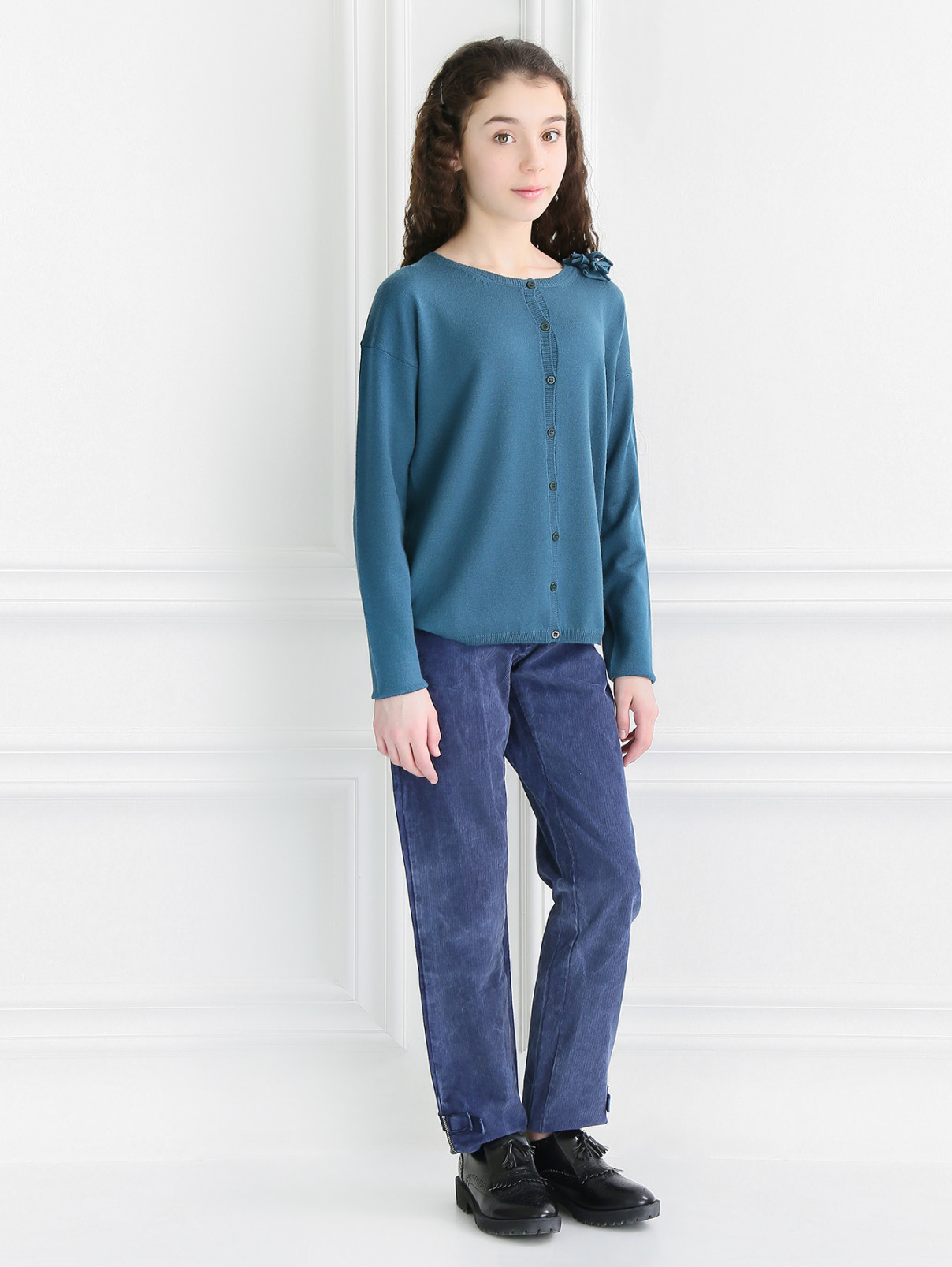 Вельветовые брюки с декоративными молниями Ermanno Scervino Junior  –  Модель Общий вид  – Цвет:  Синий