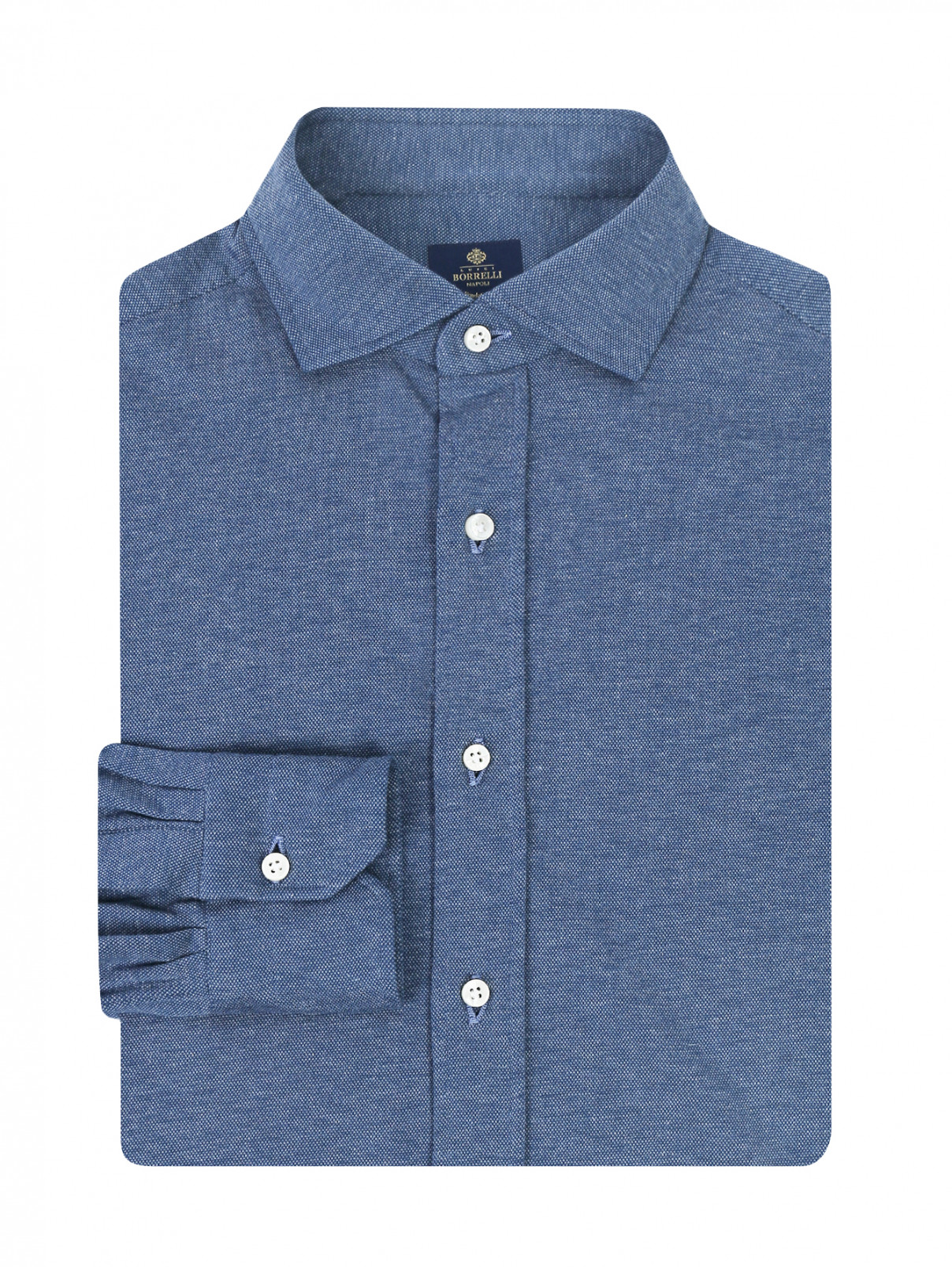 Рубашка из хлопка и кашемира Borrelli  –  Общий вид  – Цвет:  Синий