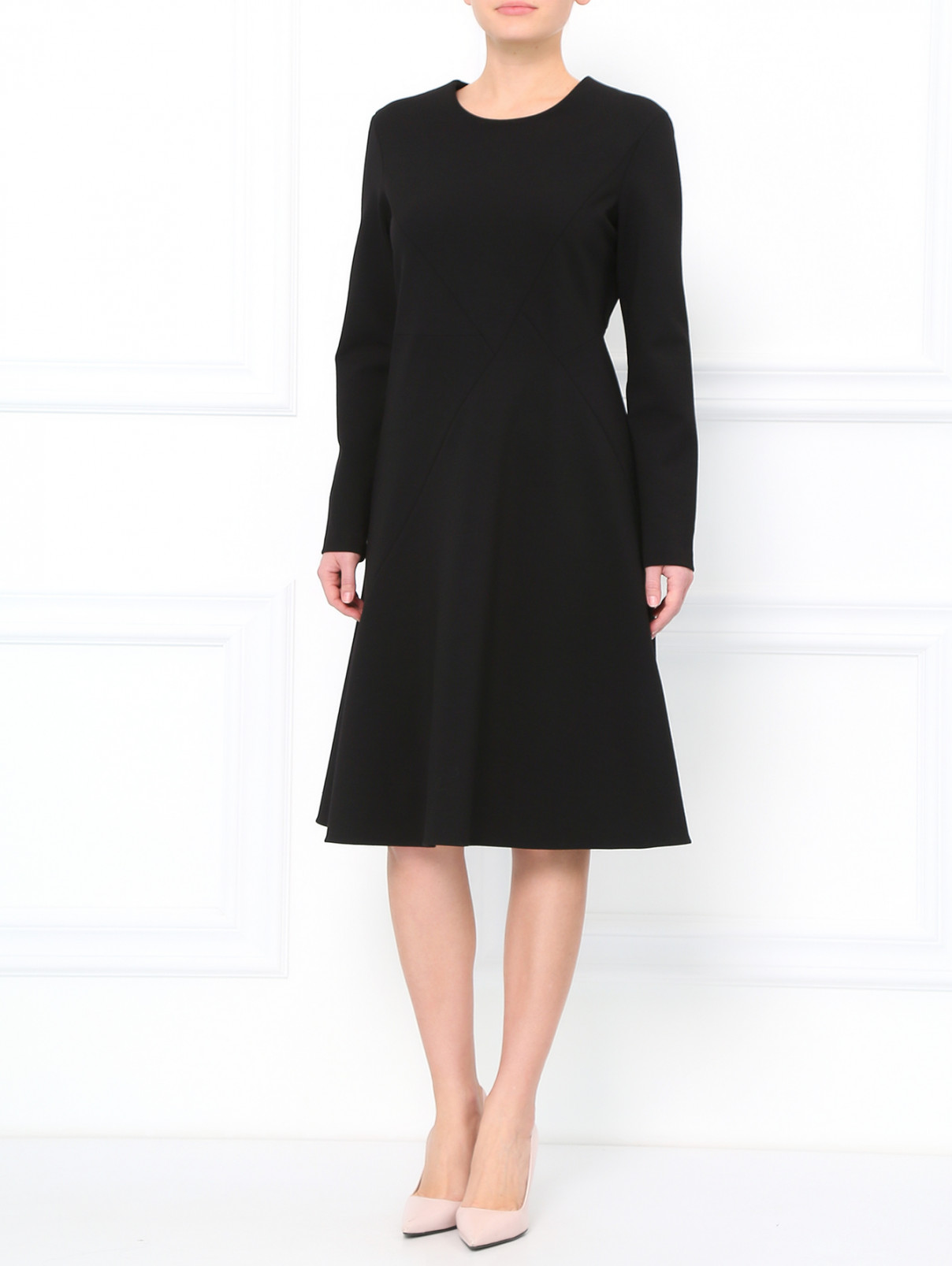 Платье из шерсти с рельефными швами Jil Sander  –  Модель Общий вид  – Цвет:  Черный