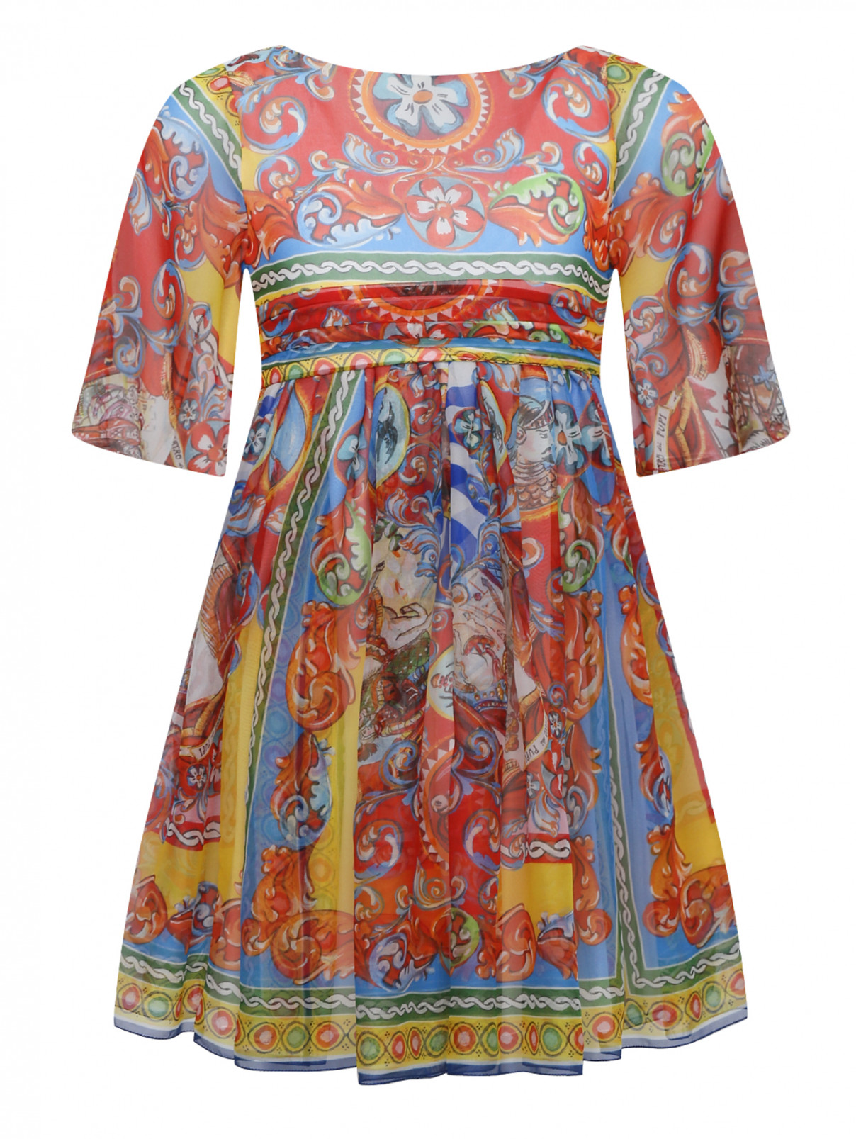 Платье из шелка с узором под пояс Dolce & Gabbana  –  Общий вид  – Цвет:  Узор
