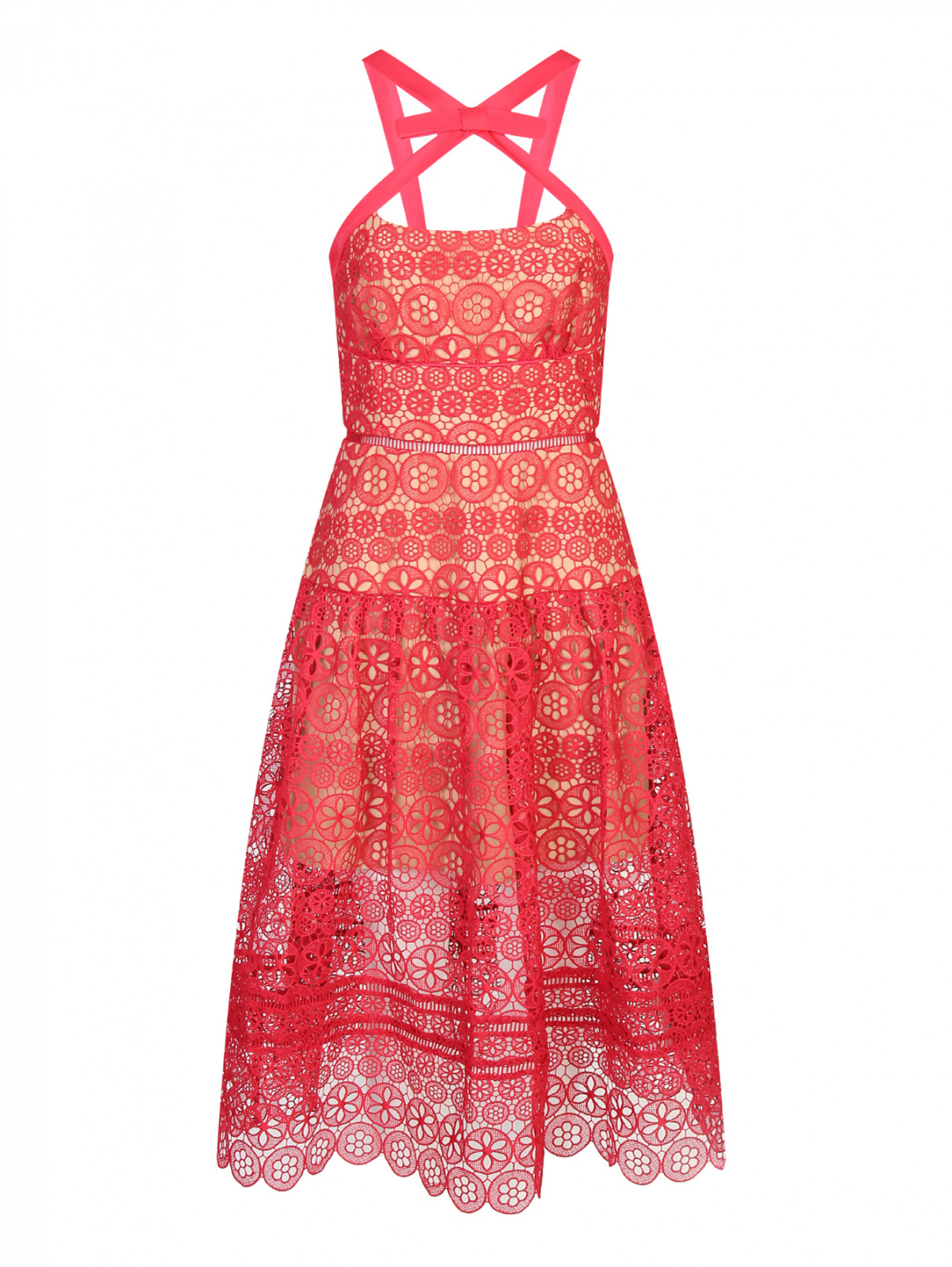 Платье с кружевным узором Self-Portrait  –  Общий вид  – Цвет:  Красный