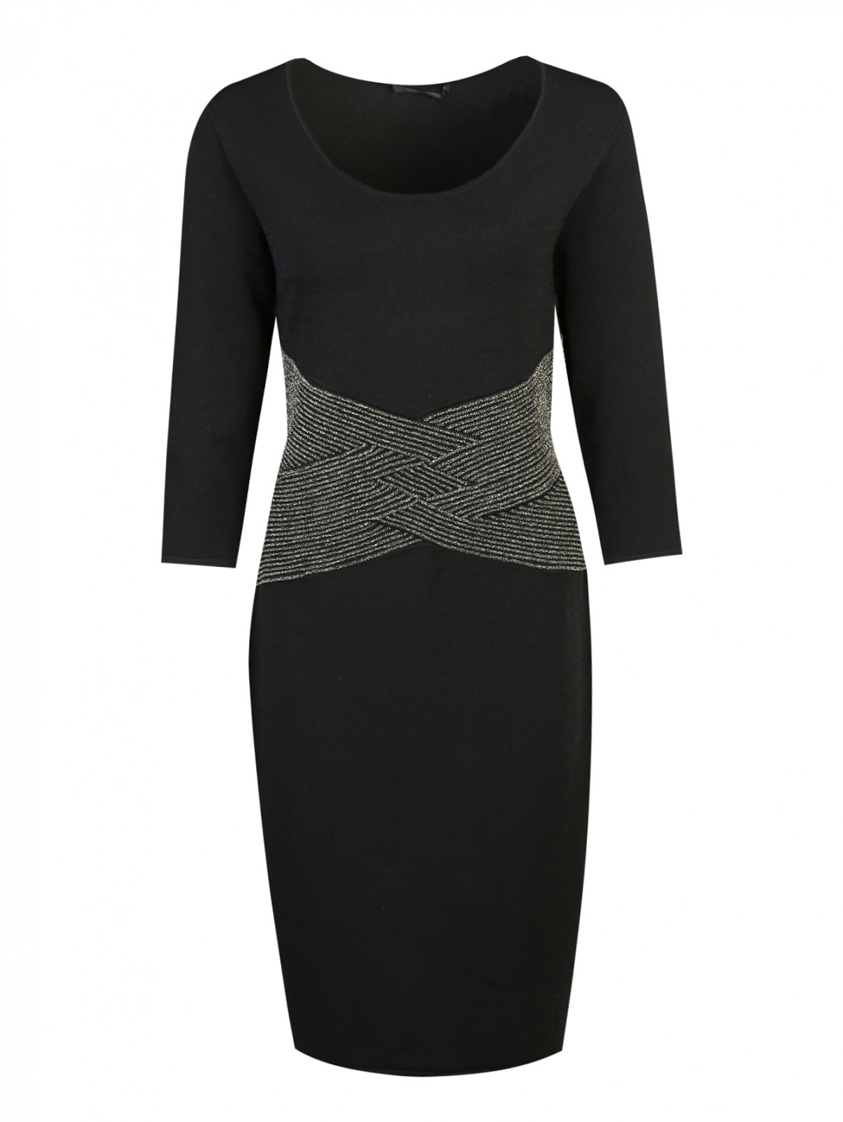 Платье трикотажное с отделкой люрексом на поясе Marina Rinaldi  –  Общий вид  – Цвет:  Черный